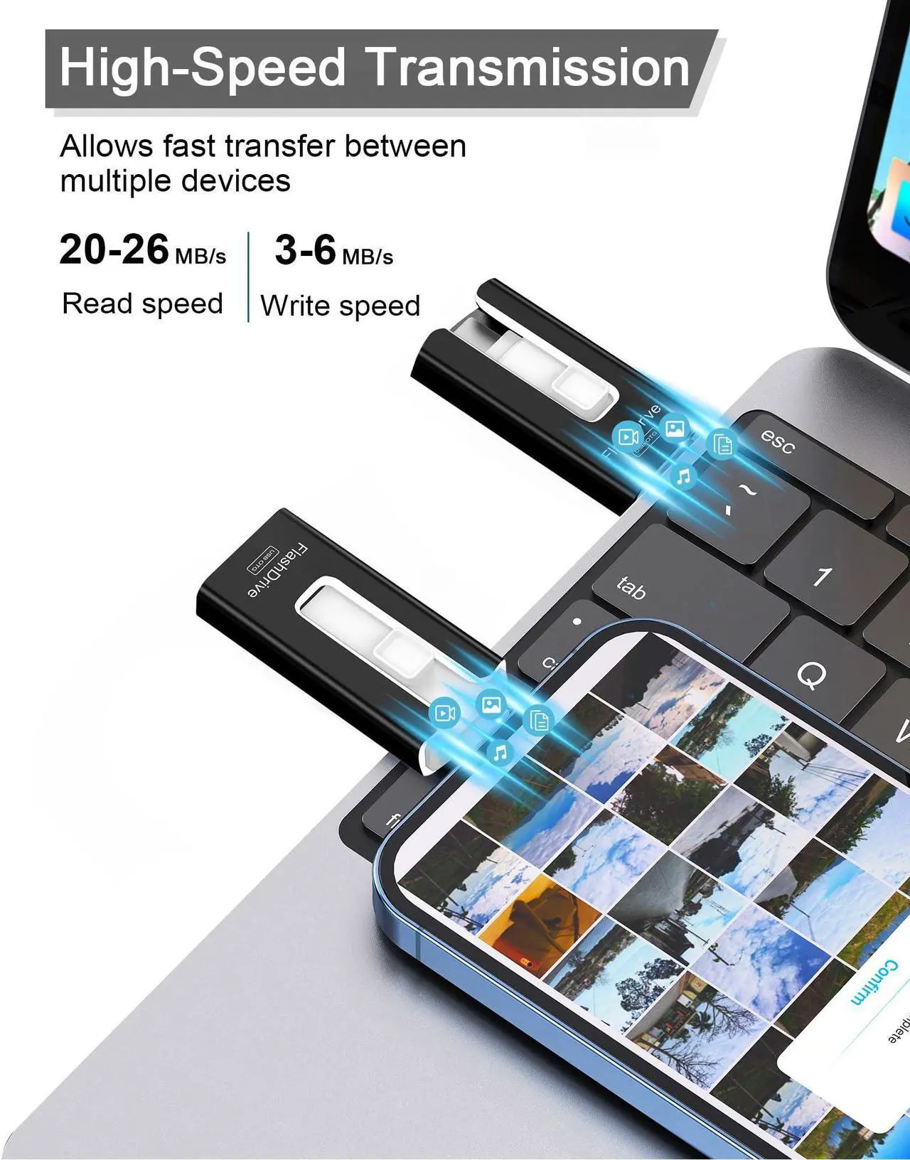 Alt view image 3 of 5 - USB Flash Drive 512GB, Photo Stick Memory External Data Storage Thumb Drive Compatible for Phone, Pad, Android, PC and More Devices (Black)