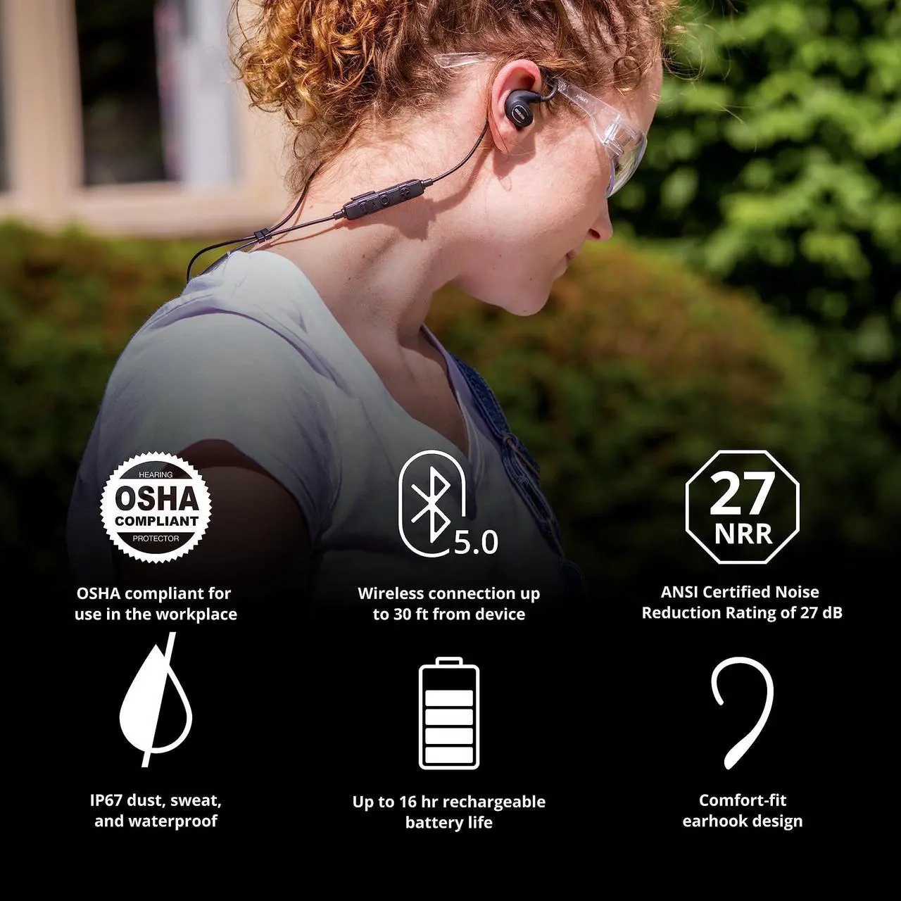 Alt view image 4 of 5 - ISOtunes PRO 2.0 Bluetooth Earplug Headphones, 27 dB Noise Reduction Rating, 16+ Hour Battery, IP67 Durability, Noise Cancelling Mic, OSHA Compliant Professional Hearing Protector (Matte Black)
