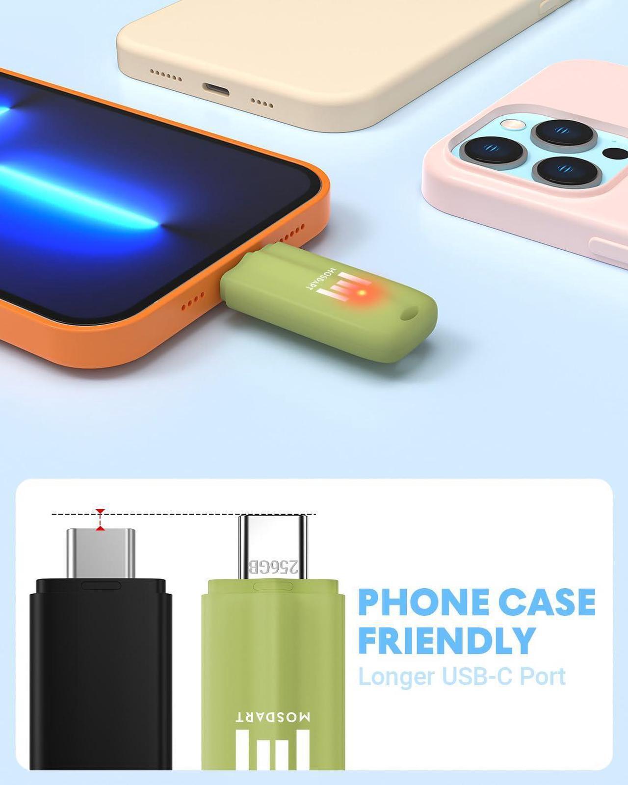 Alt view image 3 of 5 - MOSDART 256GB Fast USB C Flash Drive - OTG USB 3.1 Type-C Thumb Drive Memory Stick for USB-C Android Phones, iPhone 15, MacBook, iPad, Windows Laptop with USB C port, Green