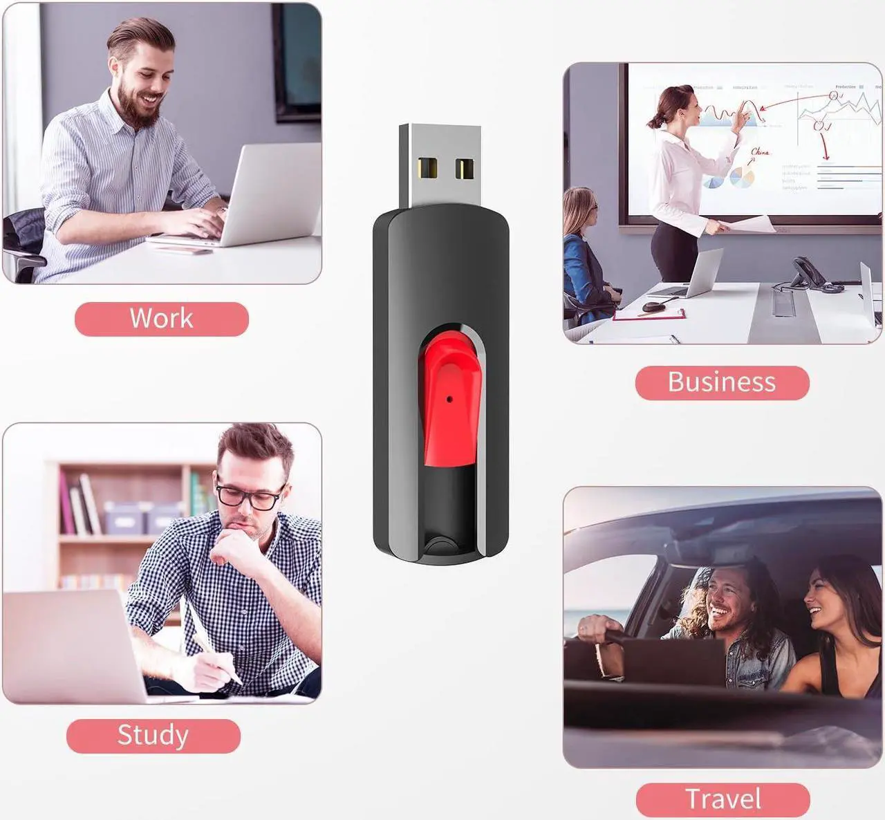 Alt view image 3 of 5 - RAOYI 10Pcs 8GB USB Flash Drives Slide Retractable Memory Stick Bulk USB 2.0 Thumb Drive Jump Drive Zip Drive USB Sticks Data Storage Backup for PC Mac (8G, Red)