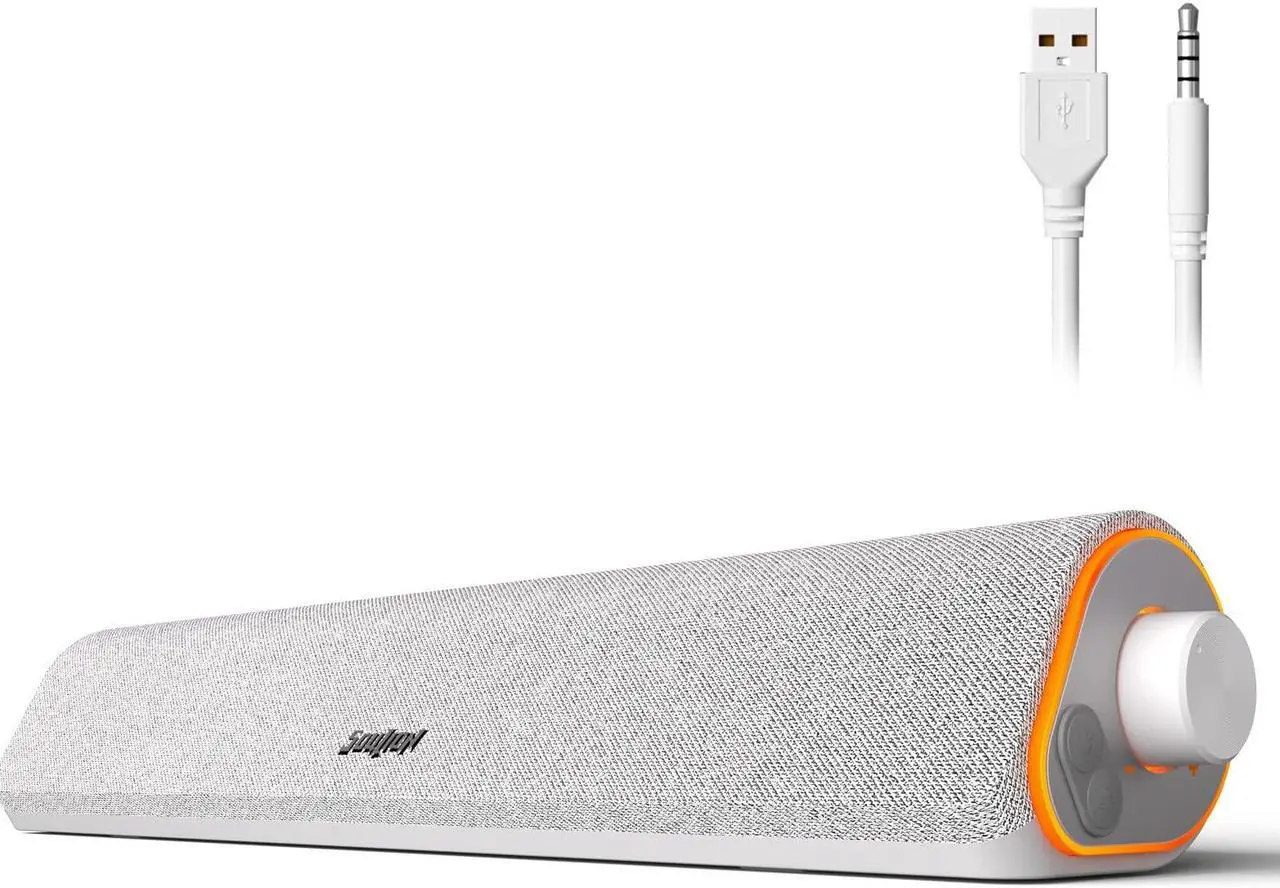 Main image of SOULION R50 Bluetooth Computer Speakers for Desktop PC Monitor White,Wired USB Powered 3.5mm Aux PC Speakers Sound Bar,4 Modes LED Lights with Switch Button,Surround Sound Soundbar for Computer