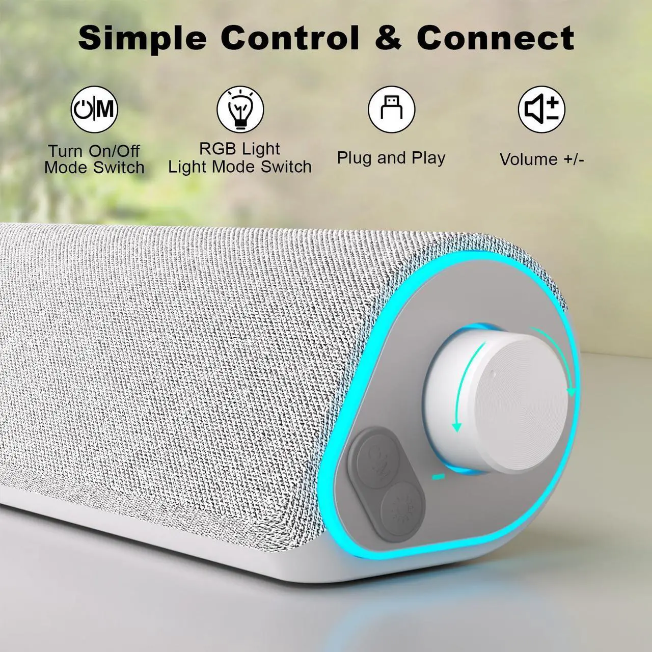 Alt view image 3 of 5 - SOULION R50 Bluetooth Computer Speakers for Desktop PC Monitor White,Wired USB Powered 3.5mm Aux PC Speakers Sound Bar,4 Modes LED Lights with Switch Button,Surround Sound Soundbar for Computer
