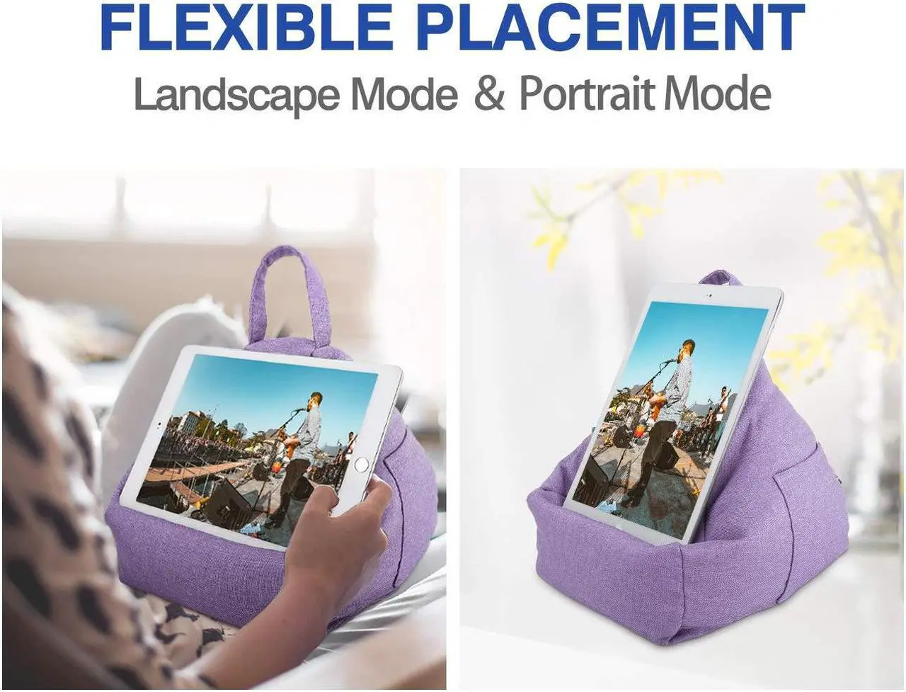 Alt view image 4 of 5 - MoKo Tablet Pillow Stand, Lap Pillow Bed Sofa Soft Cushion Holder Xmas Gift for Phones Tablets Up to 11", Fit iPad 10th, iPad Pro 11 2022, iPad Mini 6, iPad Air 4/3, Tab S6/S7 11" - Light Purple