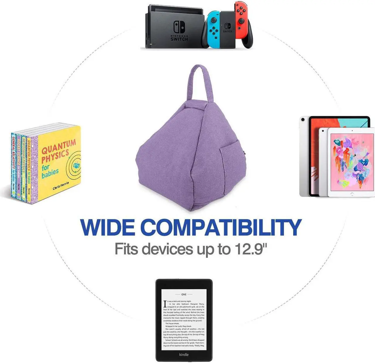 Alt view image 3 of 5 - MoKo Tablet Pillow Stand, Lap Pillow Bed Sofa Soft Cushion Holder Xmas Gift for Phones Tablets Up to 11", Fit iPad 10th, iPad Pro 11 2022, iPad Mini 6, iPad Air 4/3, Tab S6/S7 11" - Light Purple