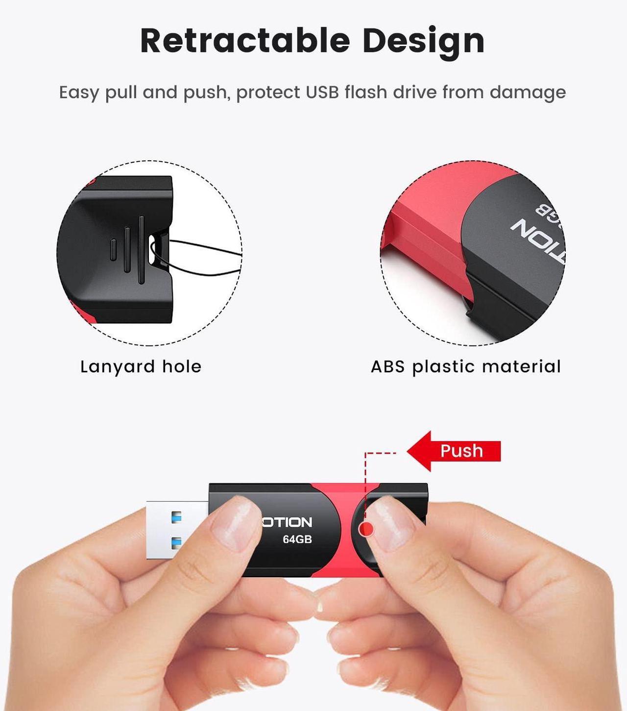 Alt view image 2 of 5 - 64GB USB 3.0 Flash Drive 10 Pack KOOTION USB 3.0 Thumb Drive Retractable 64G Zip Drive Ultra High Speed USB Stick Jump Drive Rugged Memory Stick with LED Indicator for Data Storage and Transfer