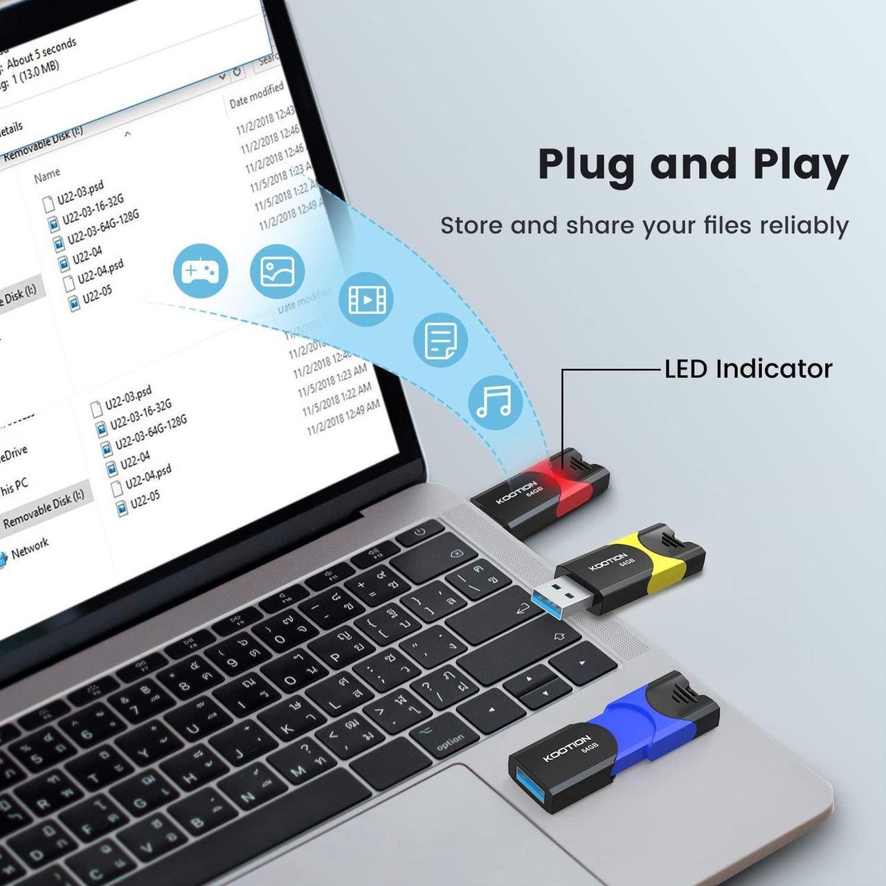 Alt view image 3 of 5 - 64GB USB 3.0 Flash Drive 10 Pack KOOTION USB 3.0 Thumb Drive Retractable 64G Zip Drive Ultra High Speed USB Stick Jump Drive Rugged Memory Stick with LED Indicator for Data Storage and Transfer