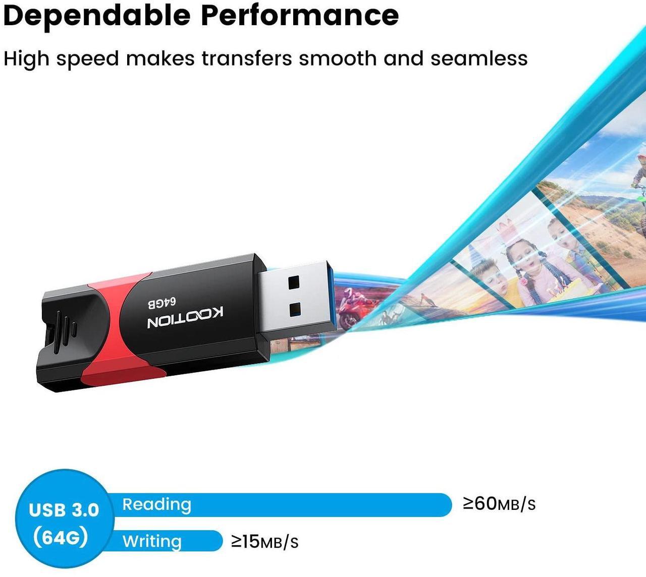 Alt view image 4 of 5 - 64GB USB 3.0 Flash Drive 10 Pack KOOTION USB 3.0 Thumb Drive Retractable 64G Zip Drive Ultra High Speed USB Stick Jump Drive Rugged Memory Stick with LED Indicator for Data Storage and Transfer
