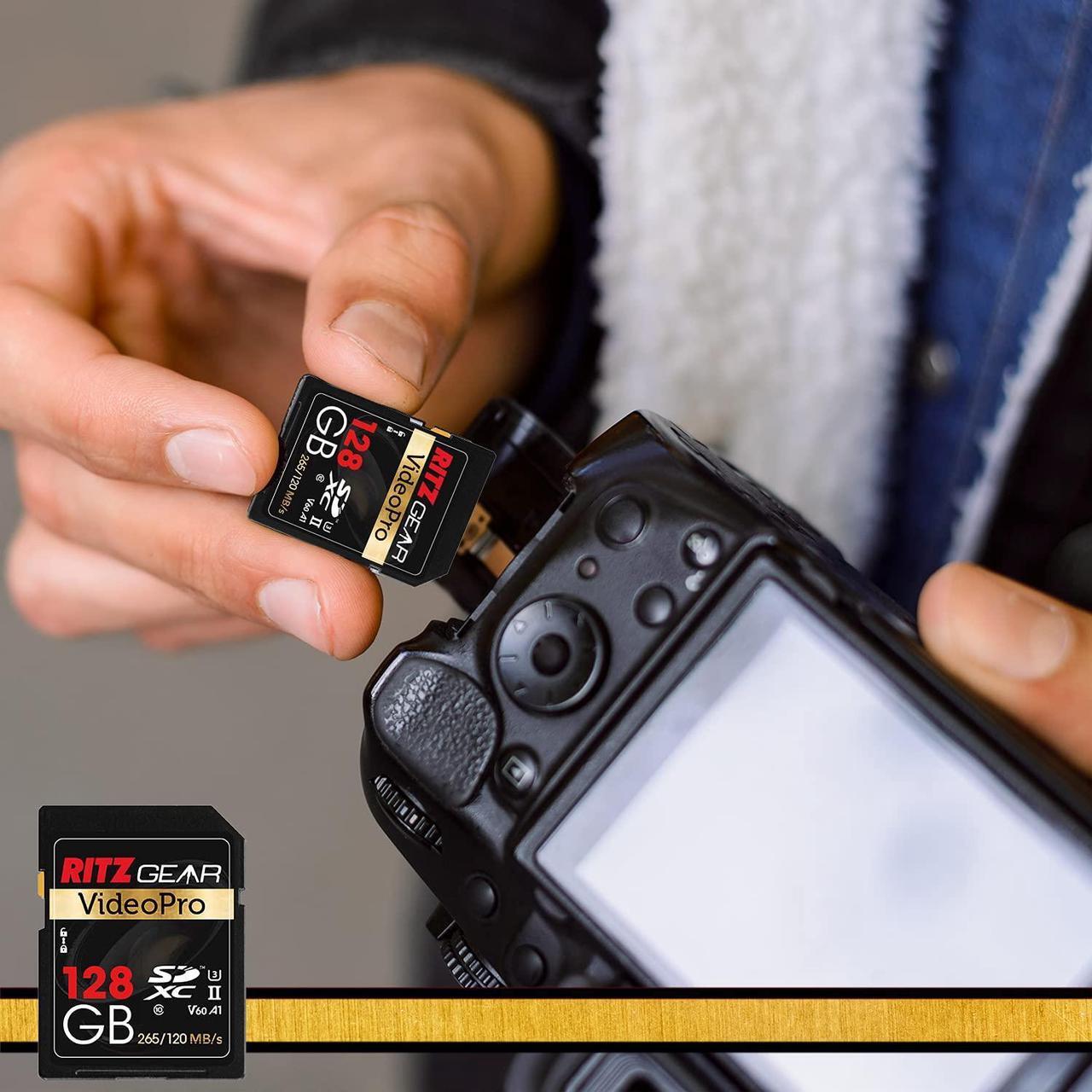 Alt view image 4 of 5 - Ritz Gear 128GB High-Speed SDXC UHS-II SD Card, C10, U3, V60, Full-HD & 8K Memory Card for DSLR, Cinema-Quality Video Cameras