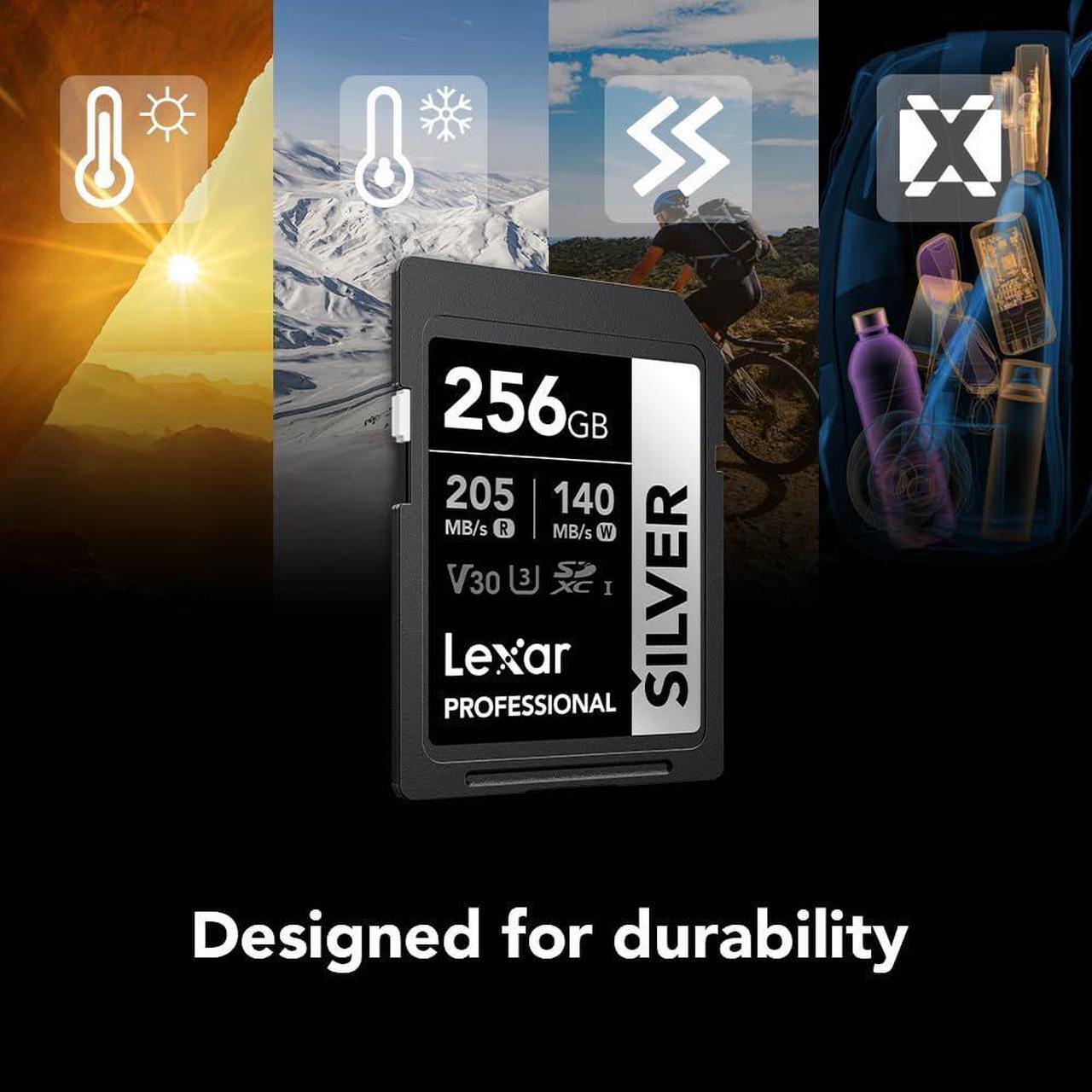 Alt view image 5 of 5 - Lexar 256GB Professional Silver SDXC Memory Card, UHS-I, C10, U3, V30, 4K Video, Up to 205/140 MB/s Read/Write, for Professional Photographer, Videographer, Enthusiast (LSDSILV256G-BNNNU)