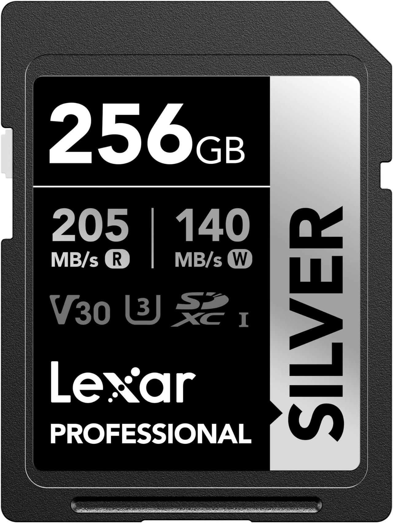 Main image of Lexar 256GB Professional Silver SDXC Memory Card, UHS-I, C10, U3, V30, 4K Video, Up to 205/140 MB/s Read/Write, for Professional Photographer, Videographer, Enthusiast (LSDSILV256G-BNNNU)