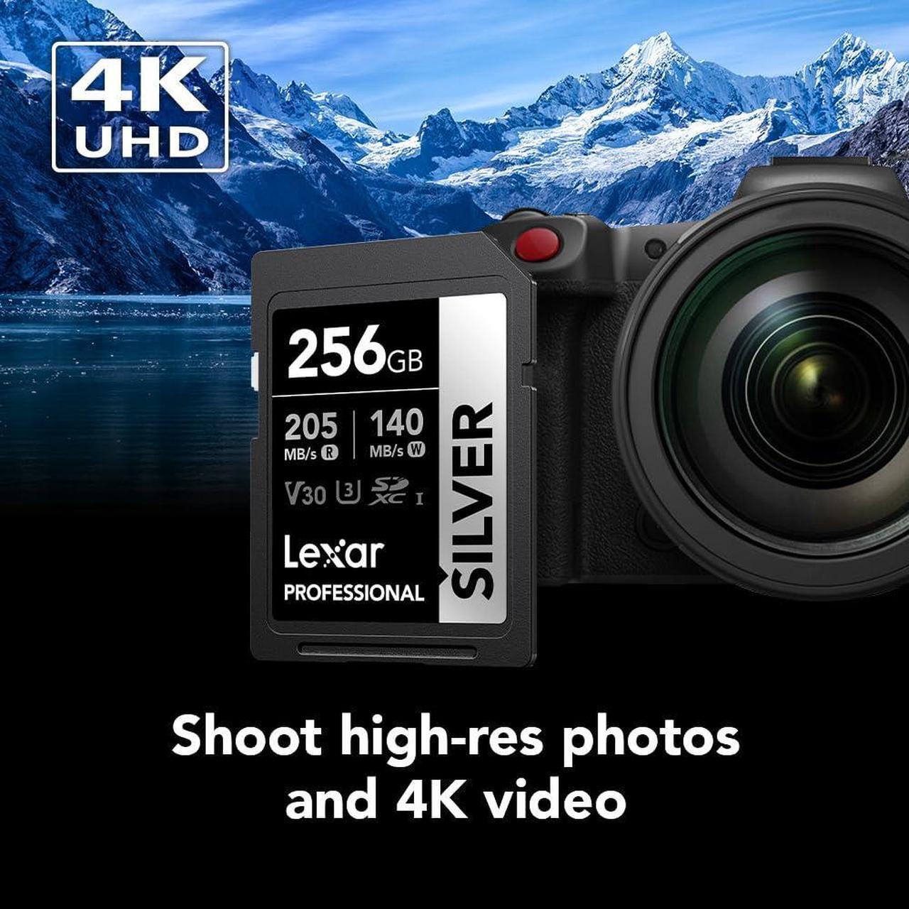 Alt view image 3 of 5 - Lexar 256GB Professional Silver SDXC Memory Card, UHS-I, C10, U3, V30, 4K Video, Up to 205/140 MB/s Read/Write, for Professional Photographer, Videographer, Enthusiast (LSDSILV256G-BNNNU)
