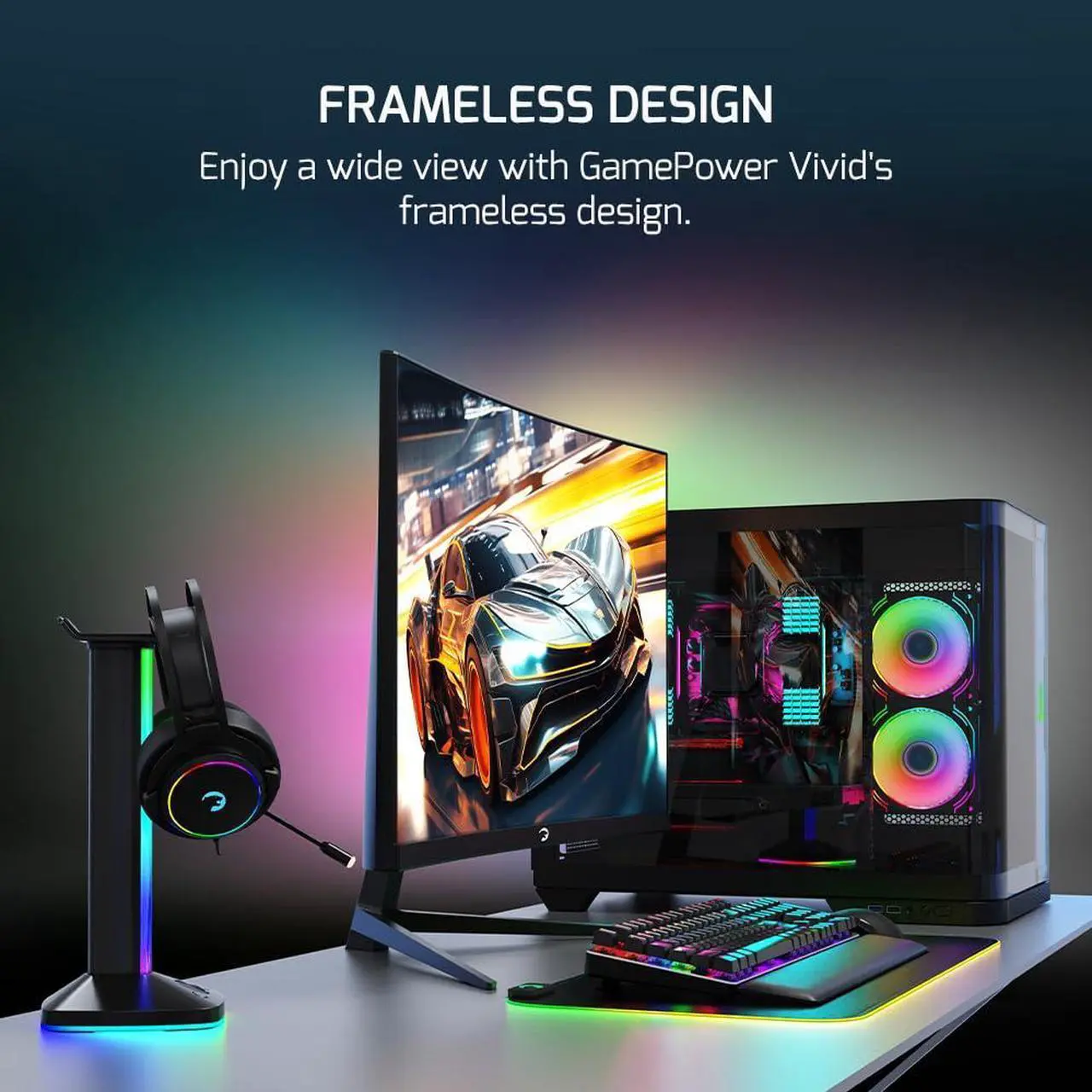 Alt view image 2 of 5 - GAMEPOWER F10 23.6 Inch Curved Gaming Monitor, 120Hz 1080p Display, 1ms Response Time, AMD FreeSync, HDR Support, 125% sRGB, RGB Backlight, Dual Speakers, Zero Frame Design, HDMI and VGA Inputs,1800R