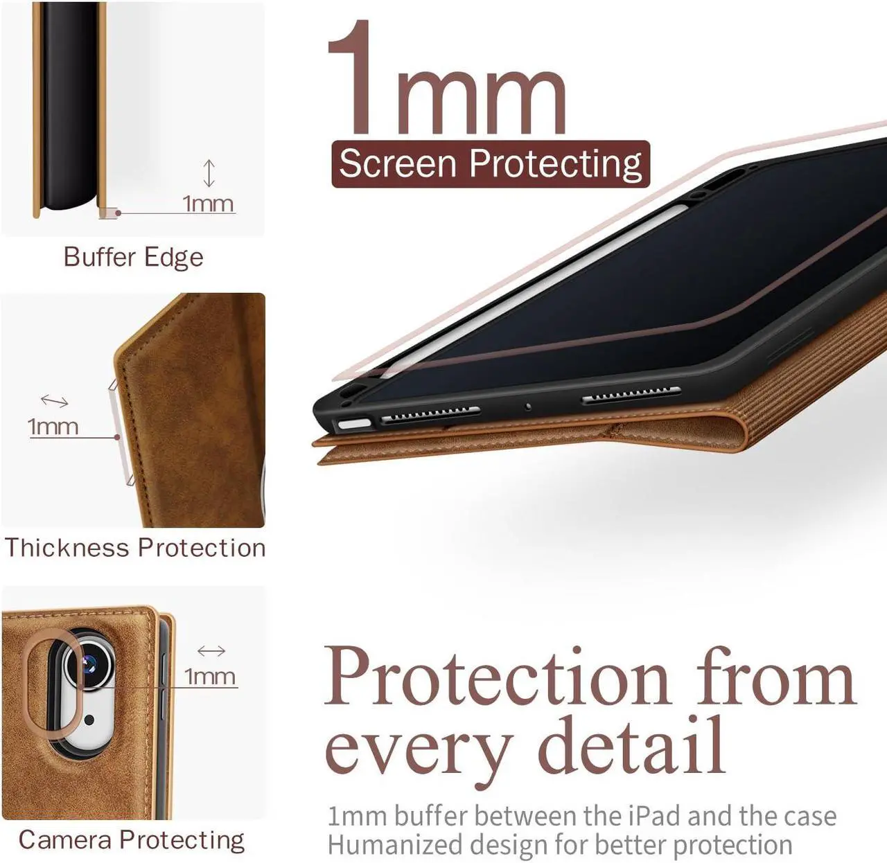 Alt view image 2 of 5 - Antbox for iPad Air 13 Inch Case M2 (2024), Premium Vegan Leather, Fully Supports Pencil Pro and Pencil (USB-C), Auto Sleep/Wake Function, Built-in Pencil Holder iPad 13 Inch Case (Tan)