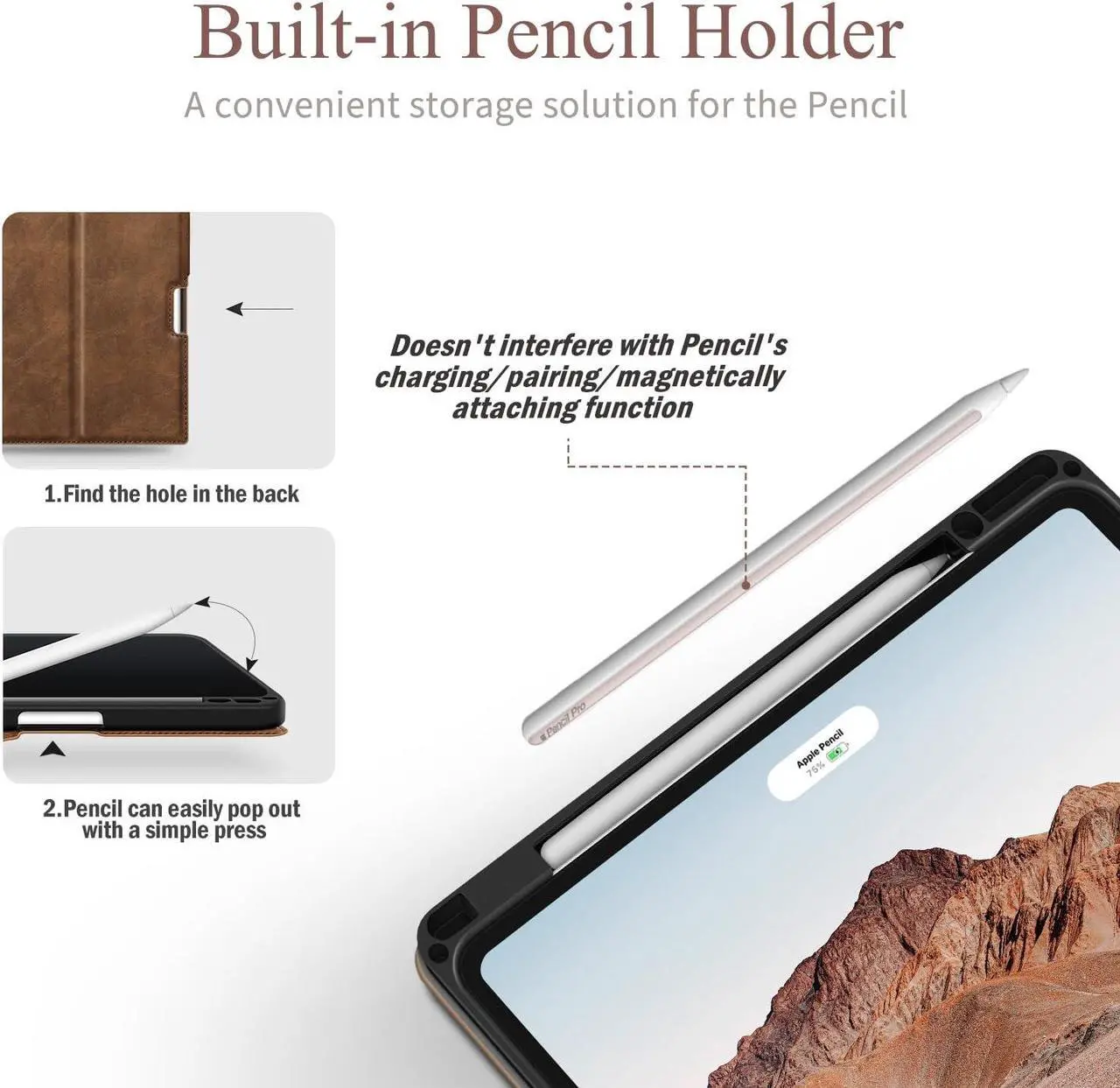 Alt view image 3 of 5 - Antbox for iPad Air 13 Inch Case M2 (2024), Premium Vegan Leather, Fully Supports Pencil Pro and Pencil (USB-C), Auto Sleep/Wake Function, Built-in Pencil Holder iPad 13 Inch Case (Tan)
