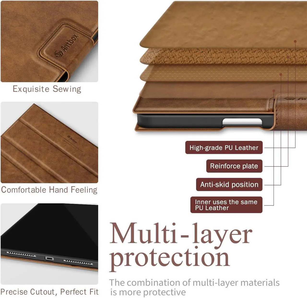 Alt view image 4 of 5 - Antbox for iPad Air 13 Inch Case M2 (2024), Premium Vegan Leather, Fully Supports Pencil Pro and Pencil (USB-C), Auto Sleep/Wake Function, Built-in Pencil Holder iPad 13 Inch Case (Tan)