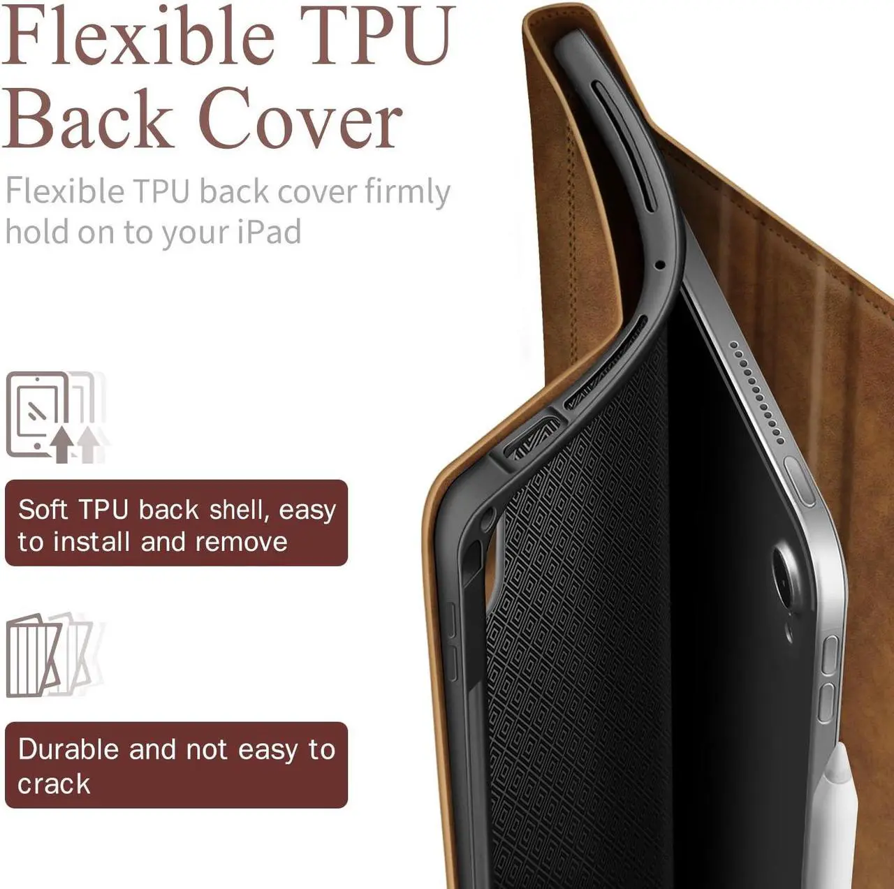 Alt view image 5 of 5 - Antbox for iPad Air 13 Inch Case M2 (2024), Premium Vegan Leather, Fully Supports Pencil Pro and Pencil (USB-C), Auto Sleep/Wake Function, Built-in Pencil Holder iPad 13 Inch Case (Tan)