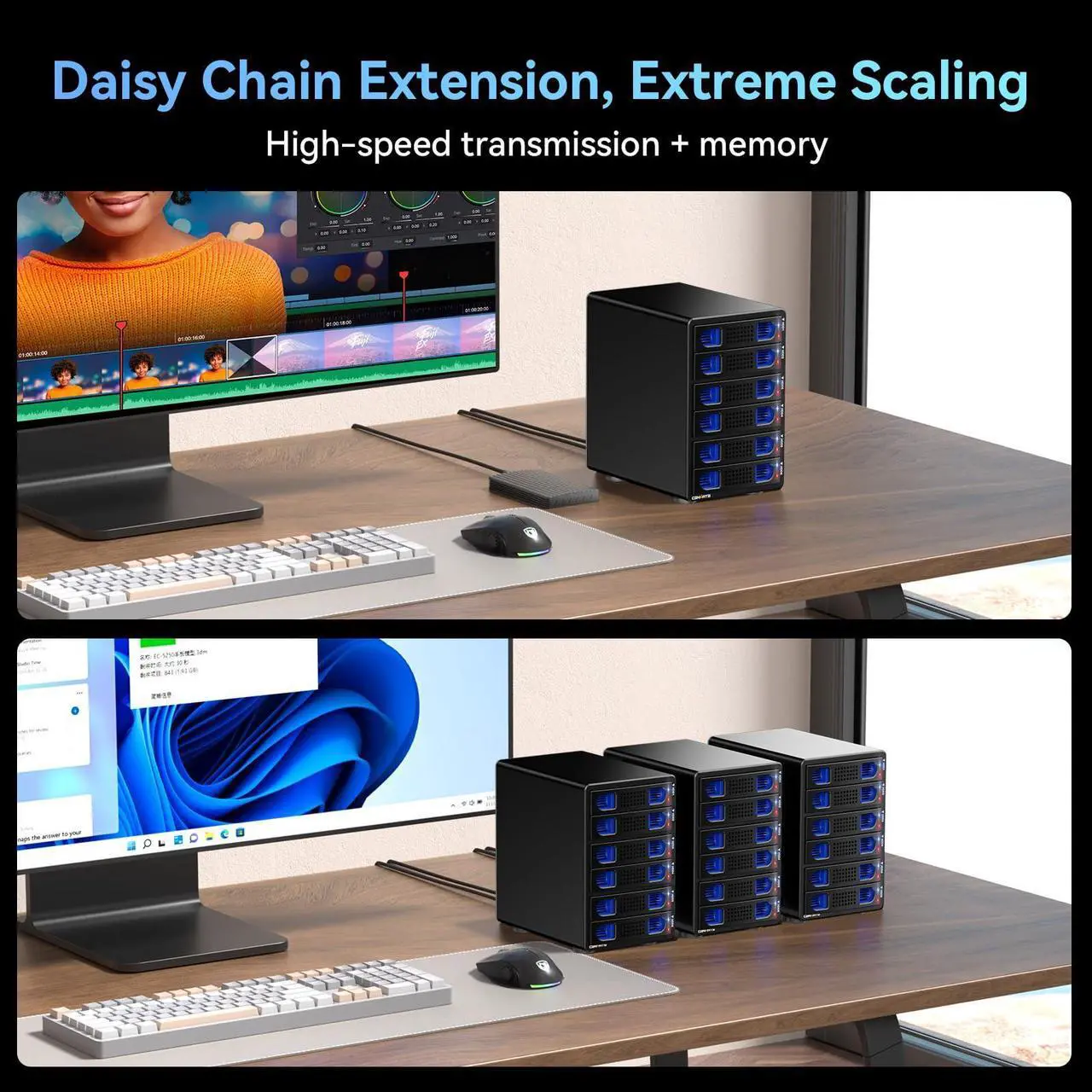 Alt view image 5 of 5 - CENMATE 6 Bay Hard Drive Enclosure with Cooling Fan for 2.5"/3.5" SATA HDD/SSD with USB A/C 3.2 Gen 2, Support Hot Swappable, Daisy Chain Expansion, Tool-Free HDD Enclosure, DAS(NO RAID/NAS)