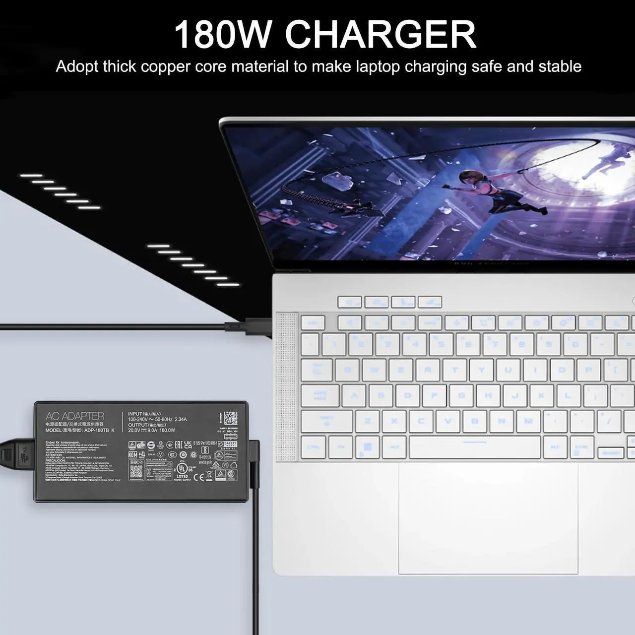 Alt view image 5 of 5 - 180W 20V 9A Charger ADP-180TB K for Asus ROG Zephyrus G14 2024 GA403 GA403U GA403UI GA403UV GA403UU Laptop ga403uu-bs71 ga403uv-g14.r94060 ga403ui-xs96 ga403ui-ds92 Power Cord