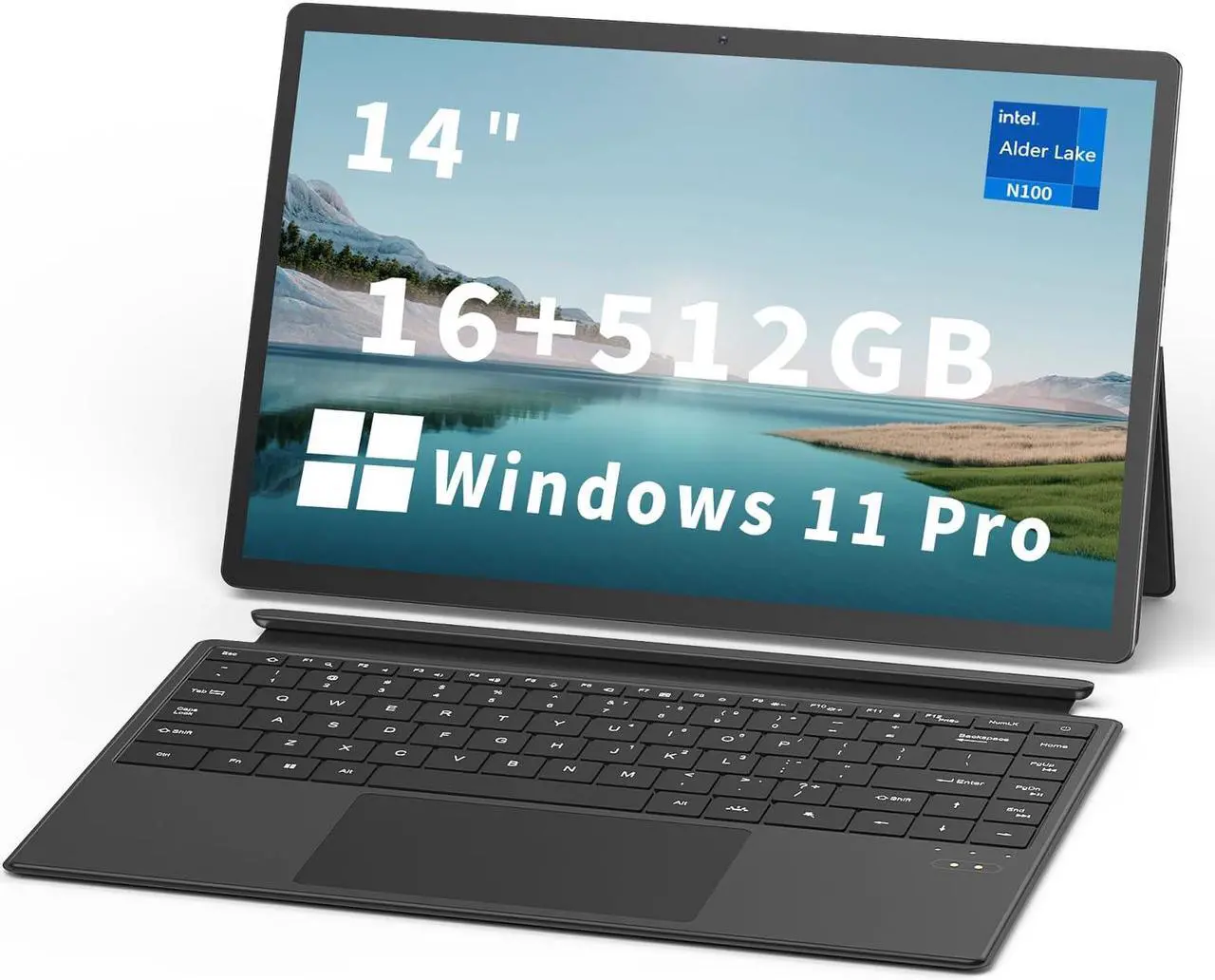 Main image of FUNYET 2 in 1 Laptop Touchscreen, 14 Inch Tablet Laptop Computer, Intel 12th Gen N100 Processor, 16GB DDR5 RAM, 512GB SSD, 1920 x 1200, Wi-Fi 6, BT5.2, Backlit Keyboard, Windows 11 Pro