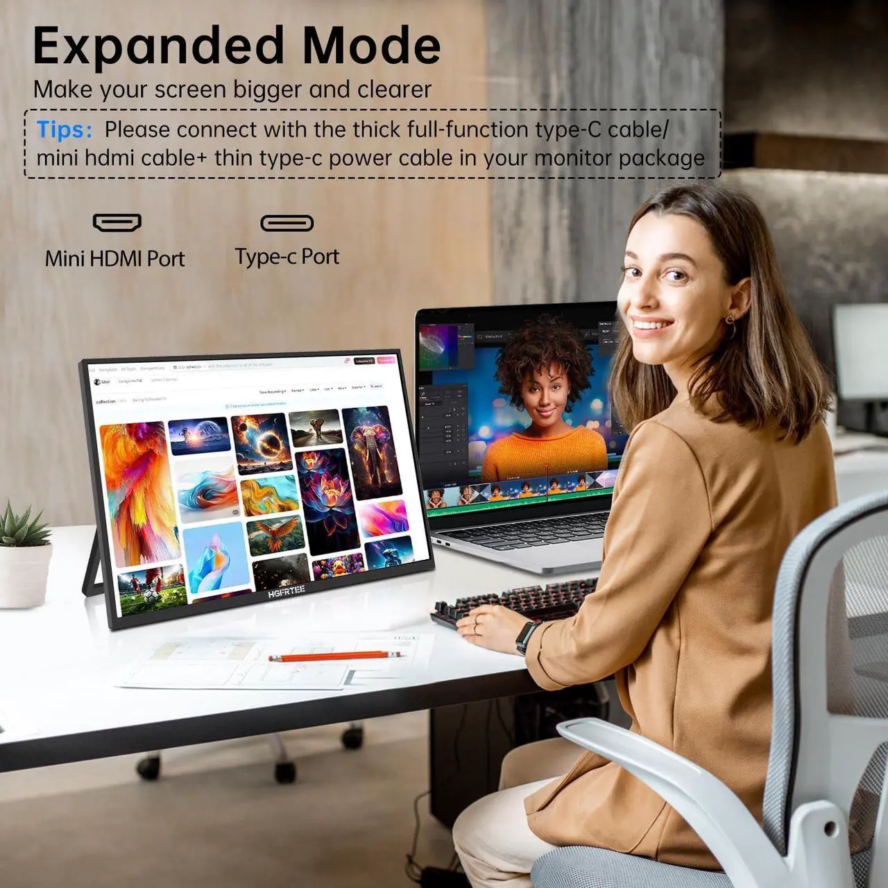 Alt view image 4 of 5 - HGFRTEE Portable Monitor 15.6" 1080P Portable Laptop Monitor FHD USB-C HDMI External Portable Screen Travel Monitor for Laptop/PC/Mac/Phone/Xbox Switch