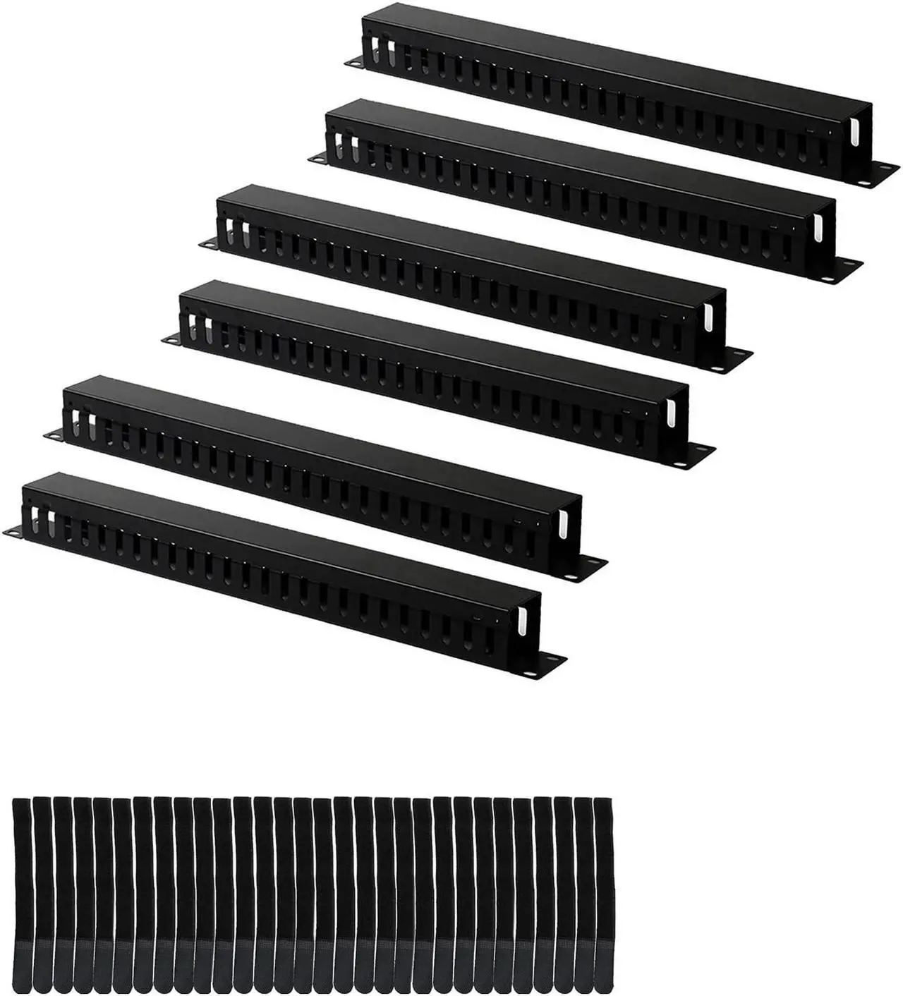 Main image of Lancher 6-Pack 19 Inch 1U Cable Management Horizontal Cable Rack Mount Manager with mounting Screws for Service Rack Cabinet 24 Slot Finger Duct with Cover