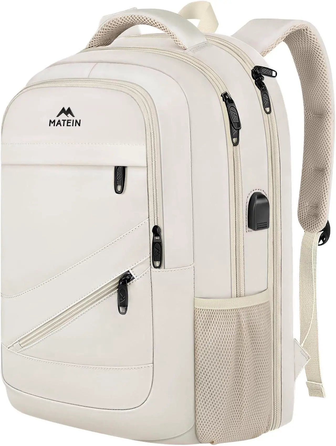 Main image of MATEIN 17 inch Laptop Backpack for Women, Big Travel Backpack Airline Approved with Luggage Strap, Heavy Duty Work Bag with USB Charging Port, Water Resistant Bag for College, Beige
