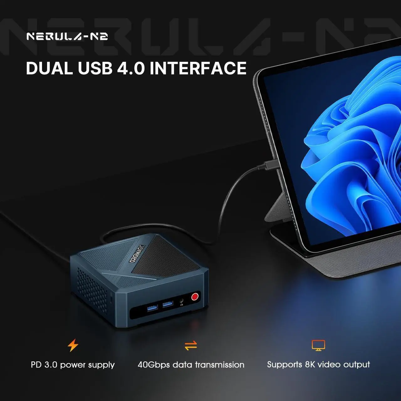 Alt view image 4 of 4 - origimagic N2 Gaming Mini PC, AMD Ryzen 5 6600H (up to 4.5GHz), 32GB DDR5 512GB PCIe SSD Mini Computers, Support 2xHDMI, 2xUSB4, BT 5.2/WiFi 6E, 2.5G LAN Mini Desktop PC