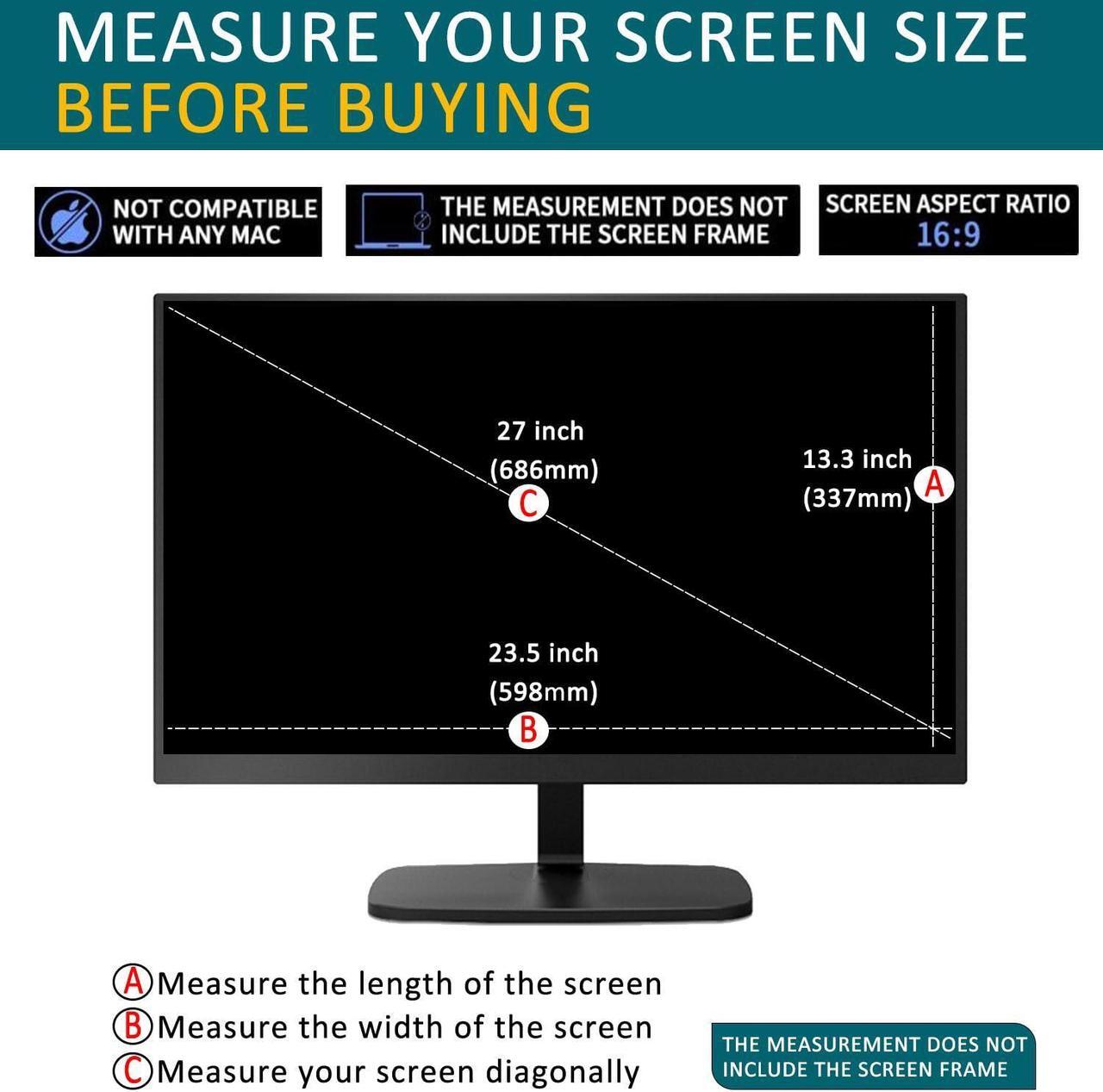Alt view image 2 of 5 - YINOVEEN 27 Inch Anti Blue Light Anti Glare Screen Protector for Universal Diagonal 27" with Aspect Ratio 16:9 Standard/Curved Monitor &Touchscreen, Protection Eyes Filter(23.5" x 13.3" /W x H)