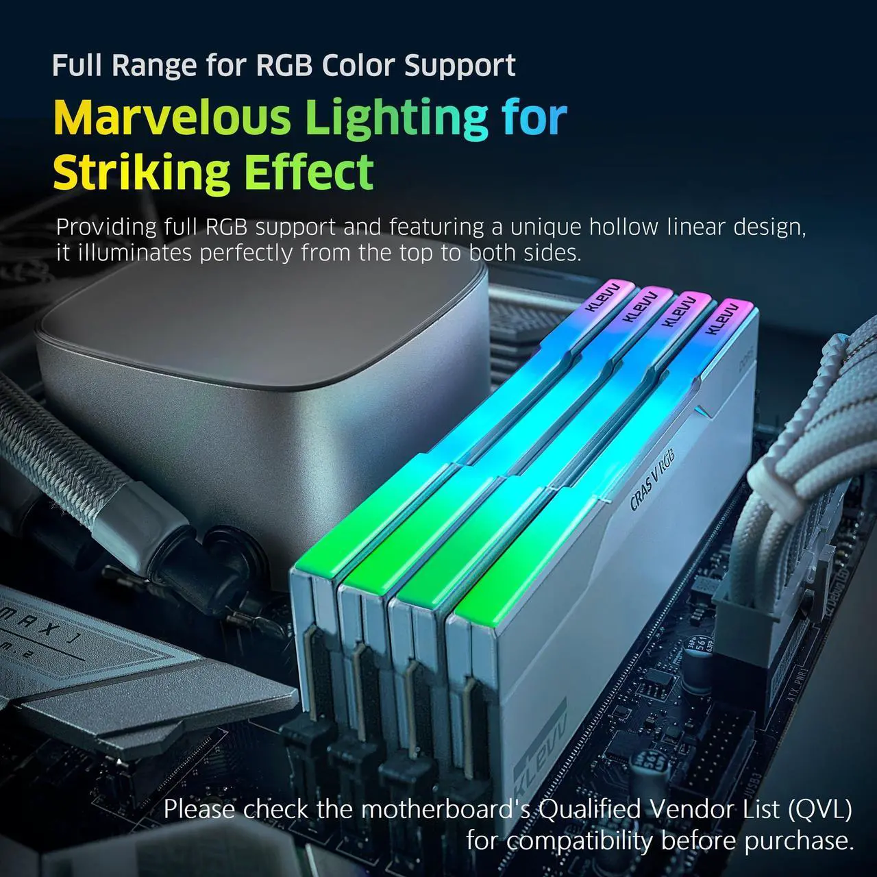 Alt view image 4 of 5 - KLEVV CRAS V RGB DDR5 64GB (2x32GB) 6400MHz CL32 A-DIE 1.35V Gaming Desktop Ram Memory SK Hynix Chip XMP 3.0 / AMD Expo Ready - White (KD5BGUA80-64A320J)