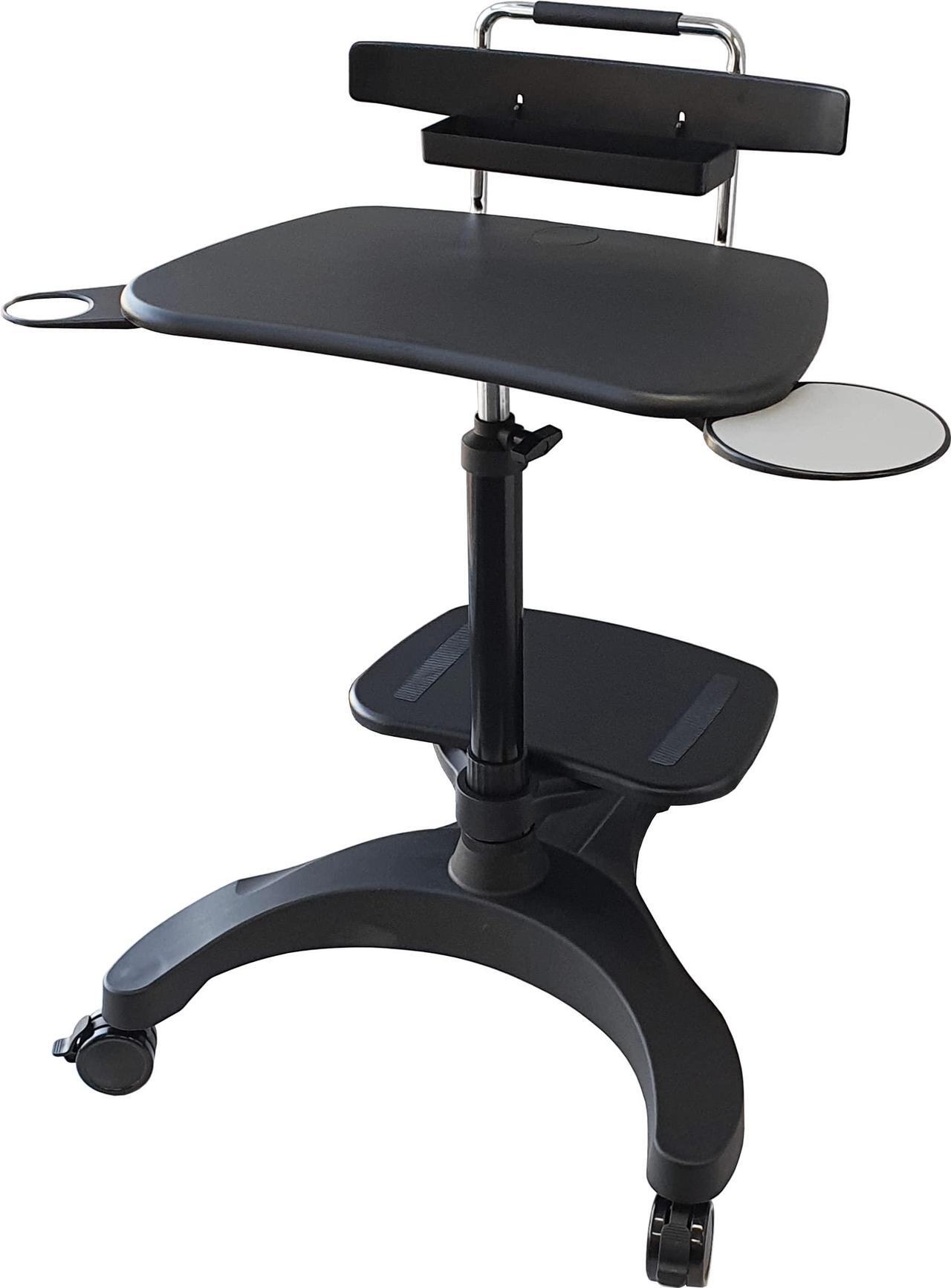 Main image of Aidata Ergonomic Sit-Stand Mobile Laptop Cart Work Station with Printer Shelf. with Cup Holder, Mouse Pad and Accessory Tray. Black