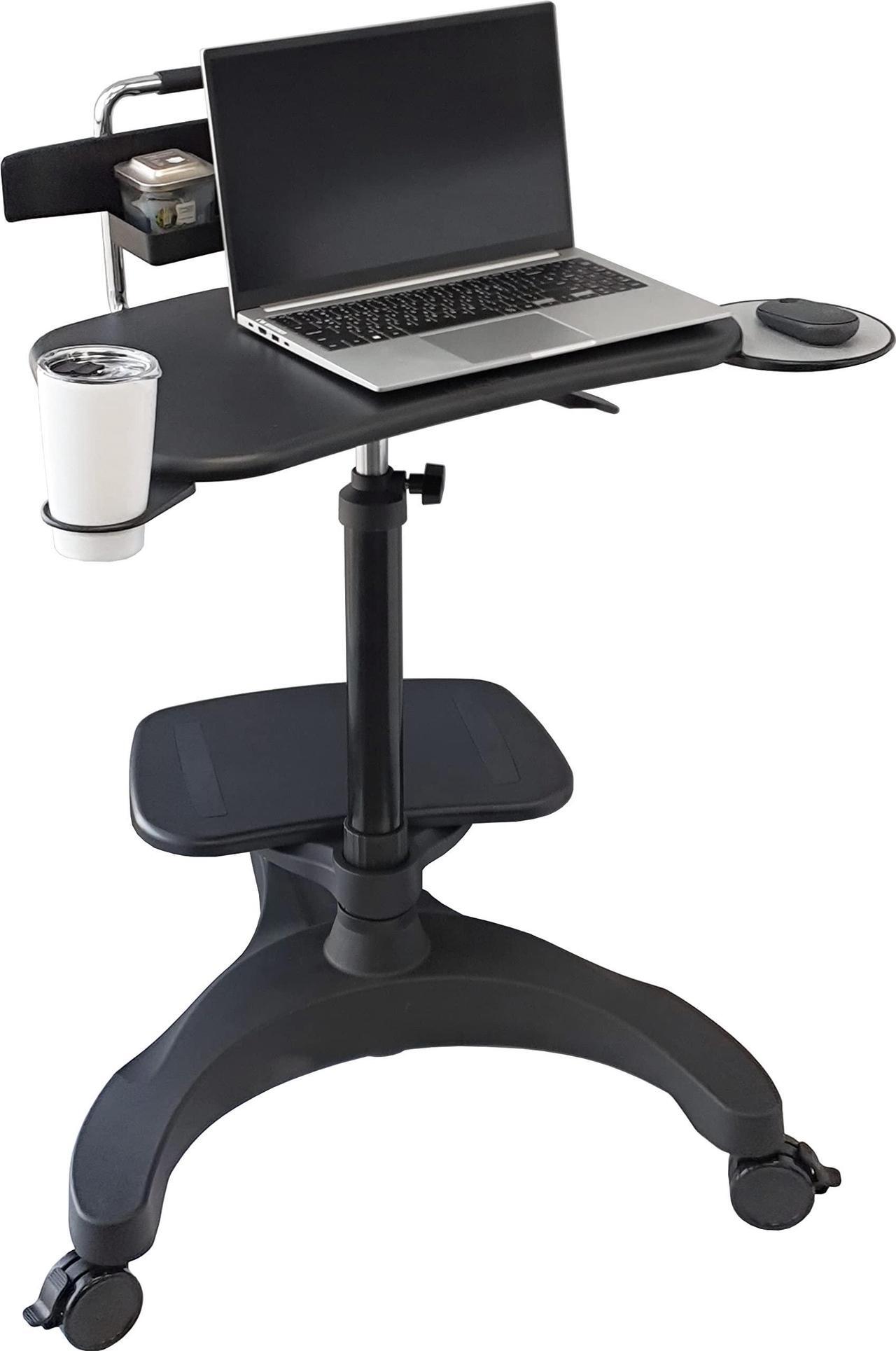Alt view image 2 of 5 - Aidata Ergonomic Sit-Stand Mobile Laptop Cart Work Station with Printer Shelf. with Cup Holder, Mouse Pad and Accessory Tray. Black