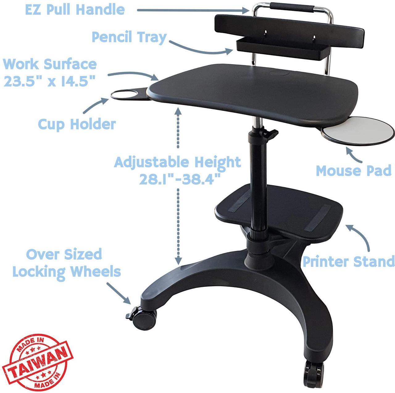 Alt view image 3 of 5 - Aidata Ergonomic Sit-Stand Mobile Laptop Cart Work Station with Printer Shelf. with Cup Holder, Mouse Pad and Accessory Tray. Black