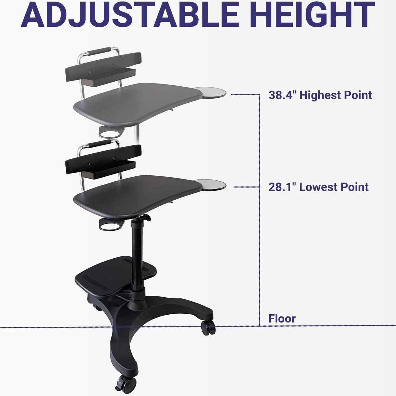 Alt view image 4 of 5 - Aidata Ergonomic Sit-Stand Mobile Laptop Cart Work Station with Printer Shelf. with Cup Holder, Mouse Pad and Accessory Tray. Black