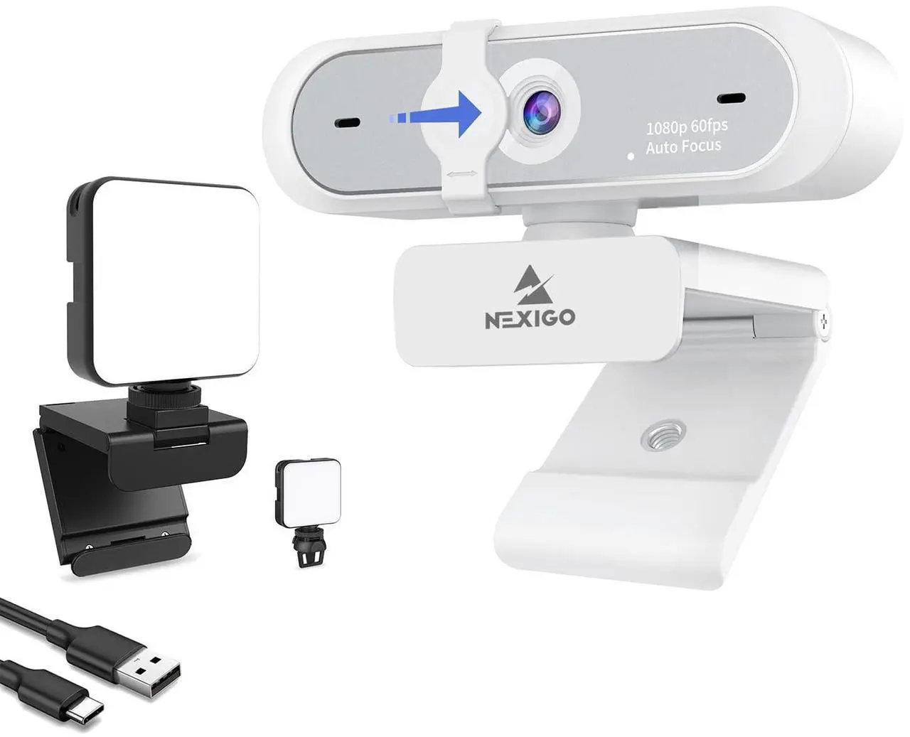 Main image of NexiGo 1080P Webcam Kits, N660P (Gen 2) 1080P 60FPS Webcam with Software Control, Dual Microphone & Cover, Autofocus, Glow Light for Streamers with Webcam Style Clip, for OBS/Zoom/Skype