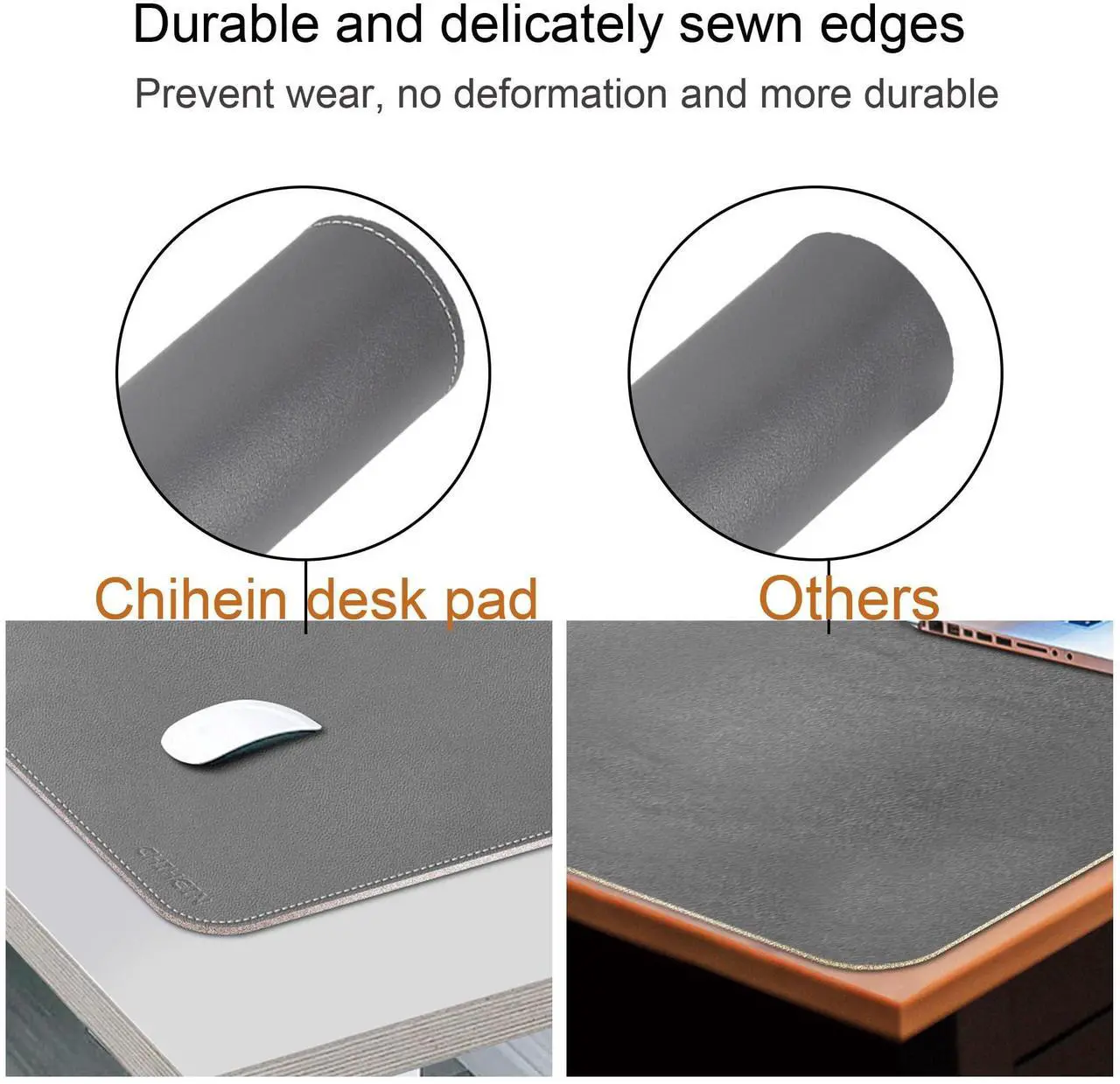 Alt view image 5 of 5 - Chihein 47" x 20" Desk Mat with PU Leather, Large Gaming Mouse Pad, Double-Sided Use Desk Blotter for Work, Home,Gaming (Gray/White)