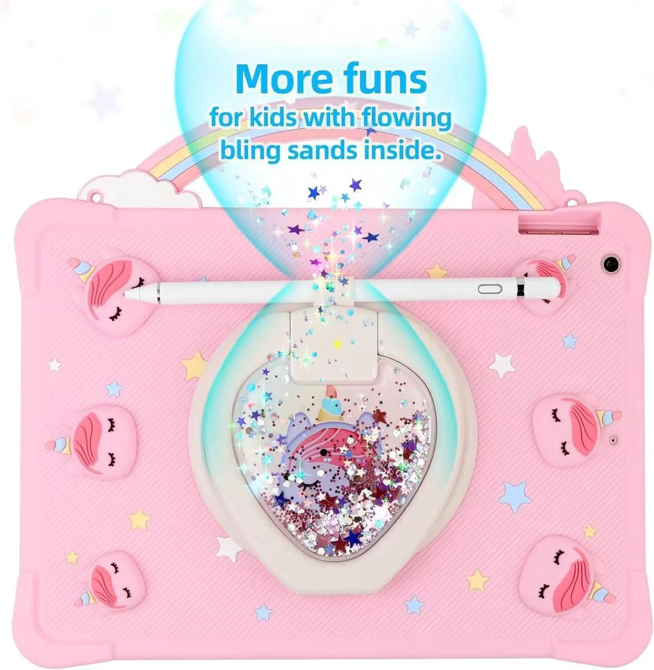 Alt view image 2 of 5 - [Super Cute Rainbow Handle Unicorn Case] Compatible with Samsung Galaxy Tab A9 8.7" 2023 Tablet (SM-X110/X115/X117) Pop it Case Cover for Kids Girls with Hand Strap and 360deg Rotating Stand