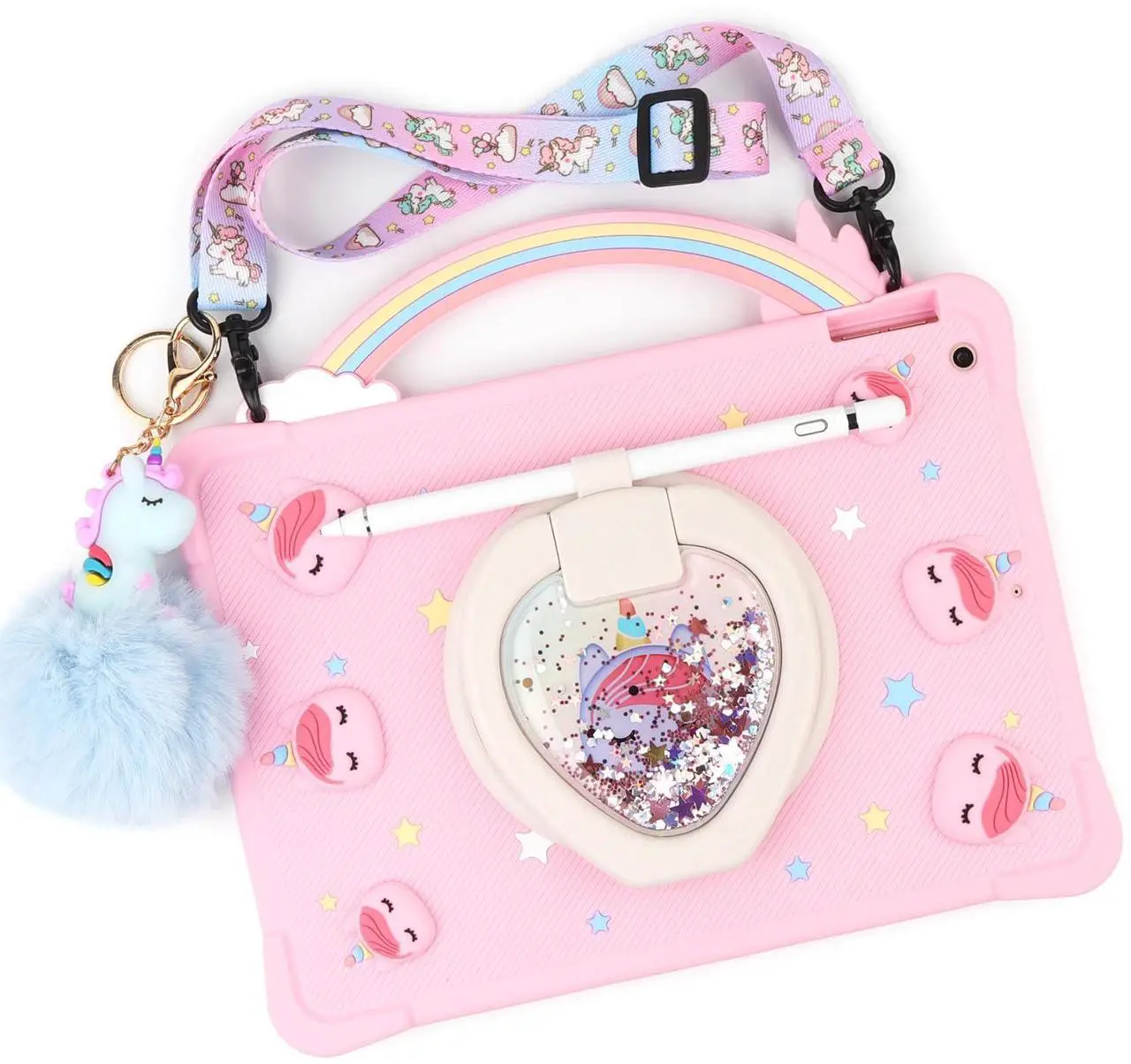 Main image of [Super Cute Rainbow Handle Unicorn Case] Compatible with Samsung Galaxy Tab A9 8.7" 2023 Tablet (SM-X110/X115/X117) Pop it Case Cover for Kids Girls with Hand Strap and 360deg Rotating Stand