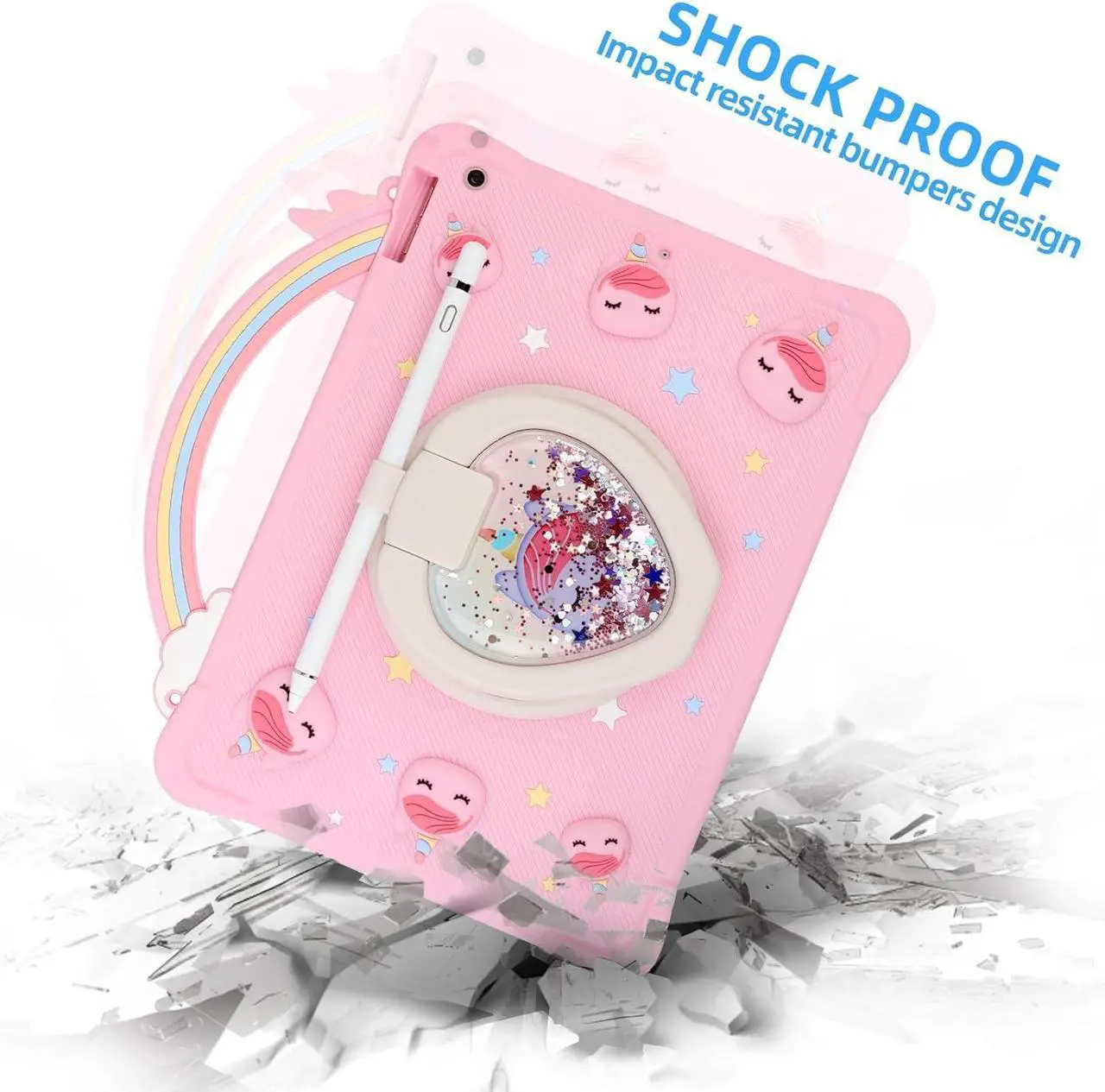 Alt view image 3 of 5 - [Super Cute Rainbow Handle Unicorn Case] Compatible with Samsung Galaxy Tab A9 8.7" 2023 Tablet (SM-X110/X115/X117) Pop it Case Cover for Kids Girls with Hand Strap and 360deg Rotating Stand