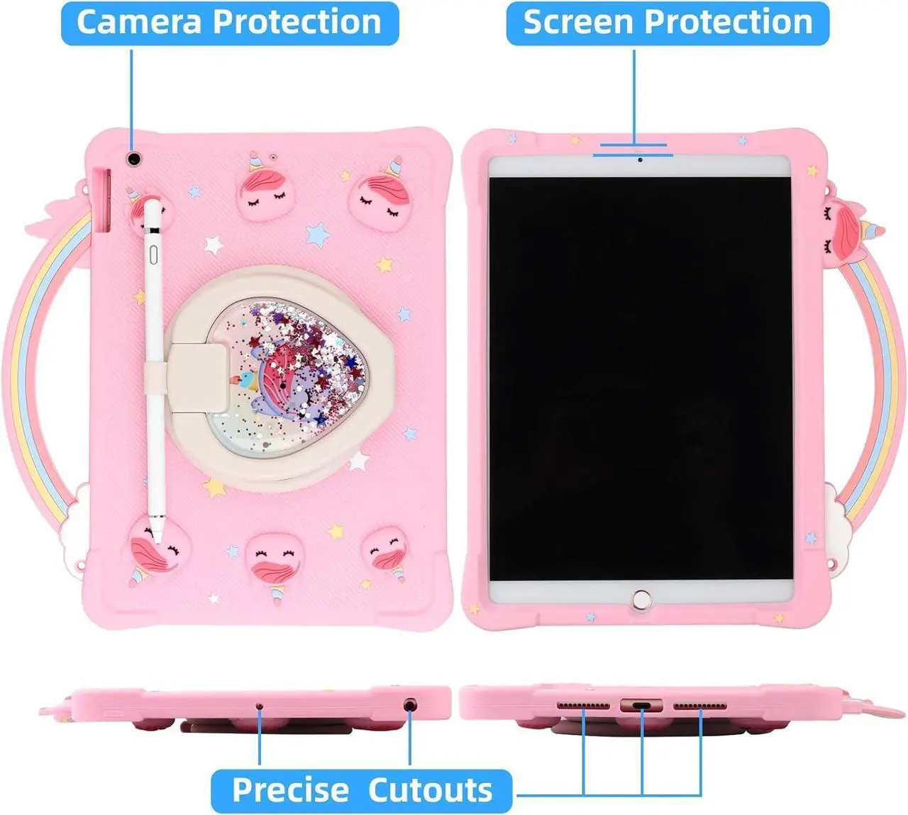 Alt view image 5 of 5 - [Super Cute Rainbow Handle Unicorn Case] Compatible with Samsung Galaxy Tab A9 8.7" 2023 Tablet (SM-X110/X115/X117) Pop it Case Cover for Kids Girls with Hand Strap and 360deg Rotating Stand
