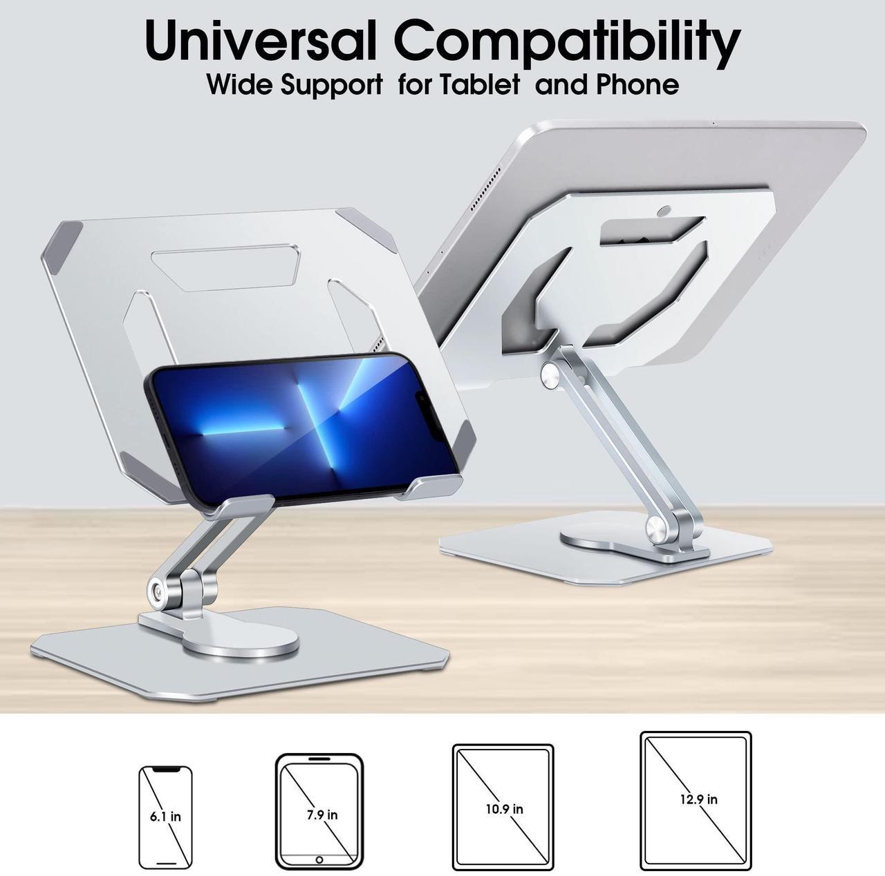 Alt view image 5 of 5 - Arae Tablet Stand Holder for Desk, 360degRotating Adjustable Aluminum Portable Stand Holder Desktop Foldable Dock Heavy Duty Compatible with iPad 7/8/9/10th,iPad Air 6/5/4,iPad Pro 11/12.9,Siliver