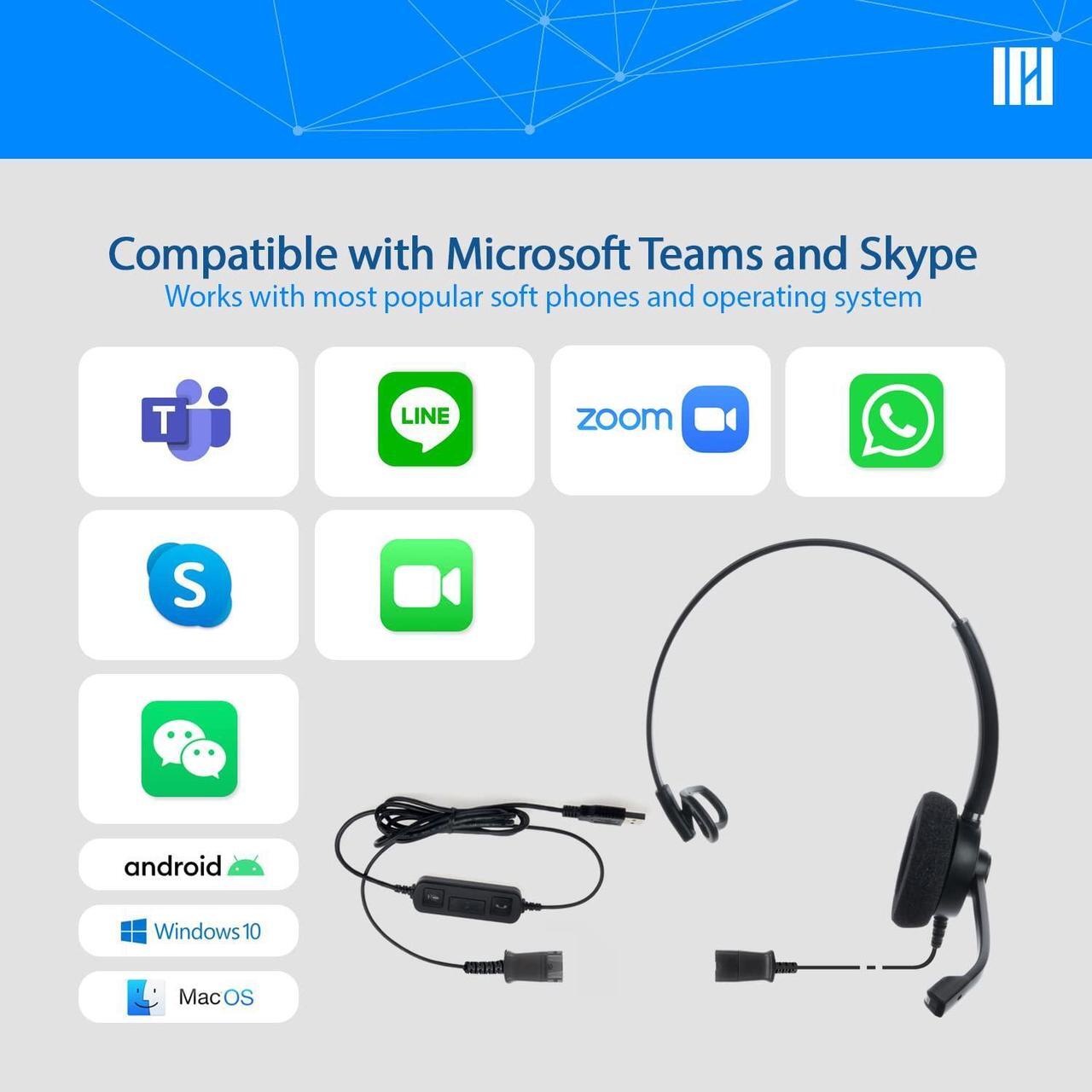 Alt view image 2 of 5 - IPD IPH-160 USB Headset with Noise Cancelling Microphone for Office and Call cengter- Compatible with Skype, Microsoft Teams, Cisco Jabber, Avaya One-X and Other Soft Phones