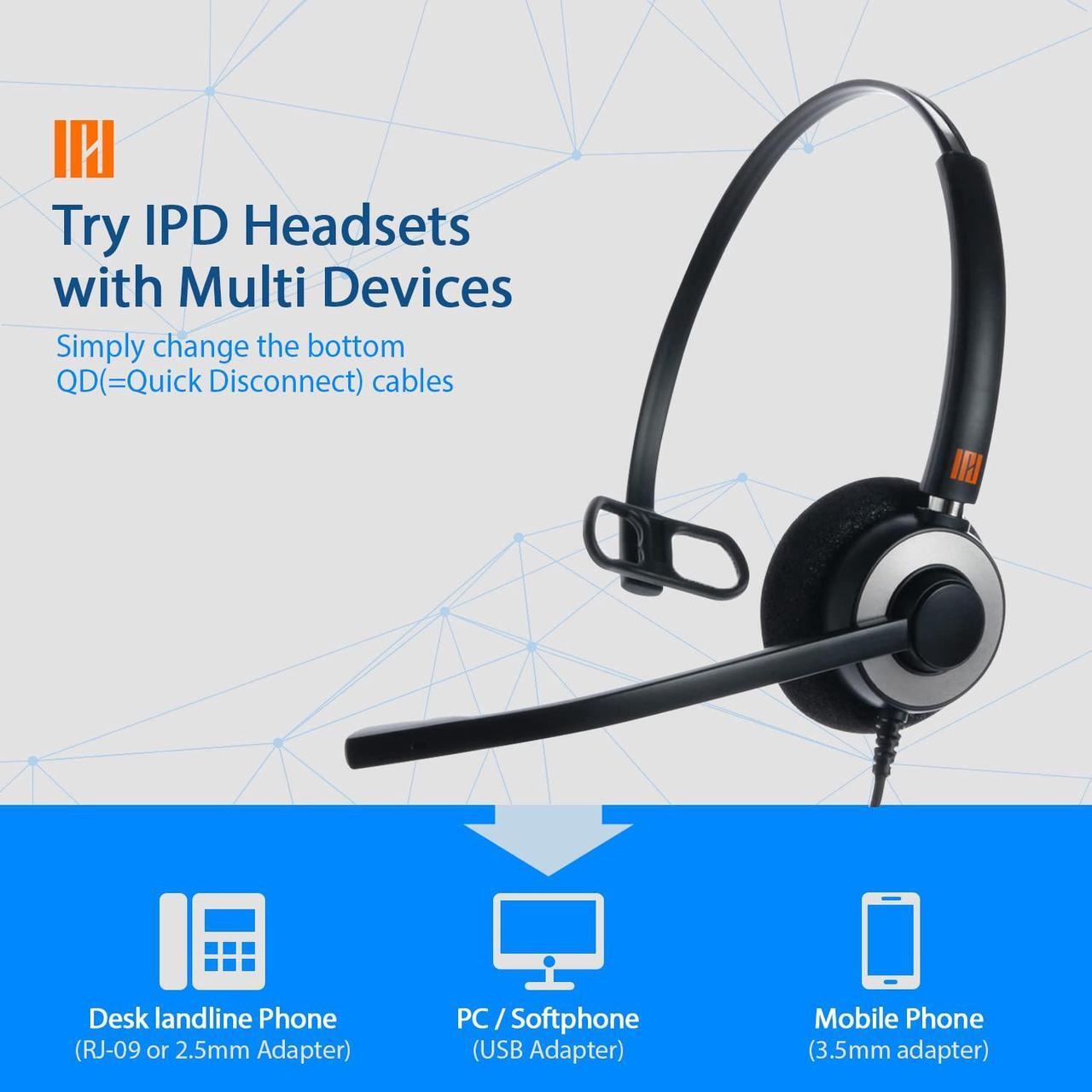 Alt view image 3 of 5 - IPD IPH-160 USB Headset with Noise Cancelling Microphone for Office and Call cengter- Compatible with Skype, Microsoft Teams, Cisco Jabber, Avaya One-X and Other Soft Phones