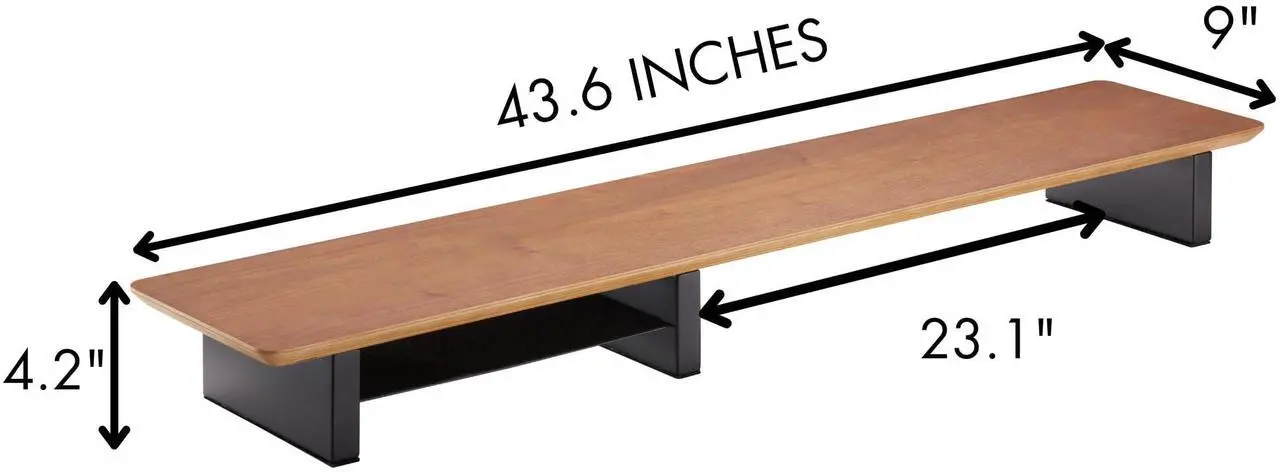 Alt view image 4 of 5 - XL Walnut Wood Monitor Stand for Desk (44 Inch) Large Monitor Stands for 2 Monitors, Desk Shelf for Top of Desk Walnut Monitor Shelf