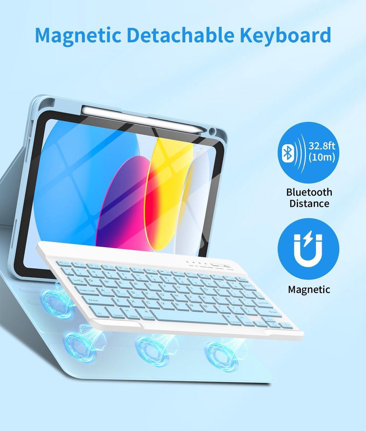 Alt view image 3 of 5 - MMK for iPad 10th Generation Keyboard Case 10.9" 2022, Detachable Keyboard Case for iPad 10th Generation 2022 with Pencil Holder, Protective Case for iPad (A2696/A2757/A2777/A3162) - Blue