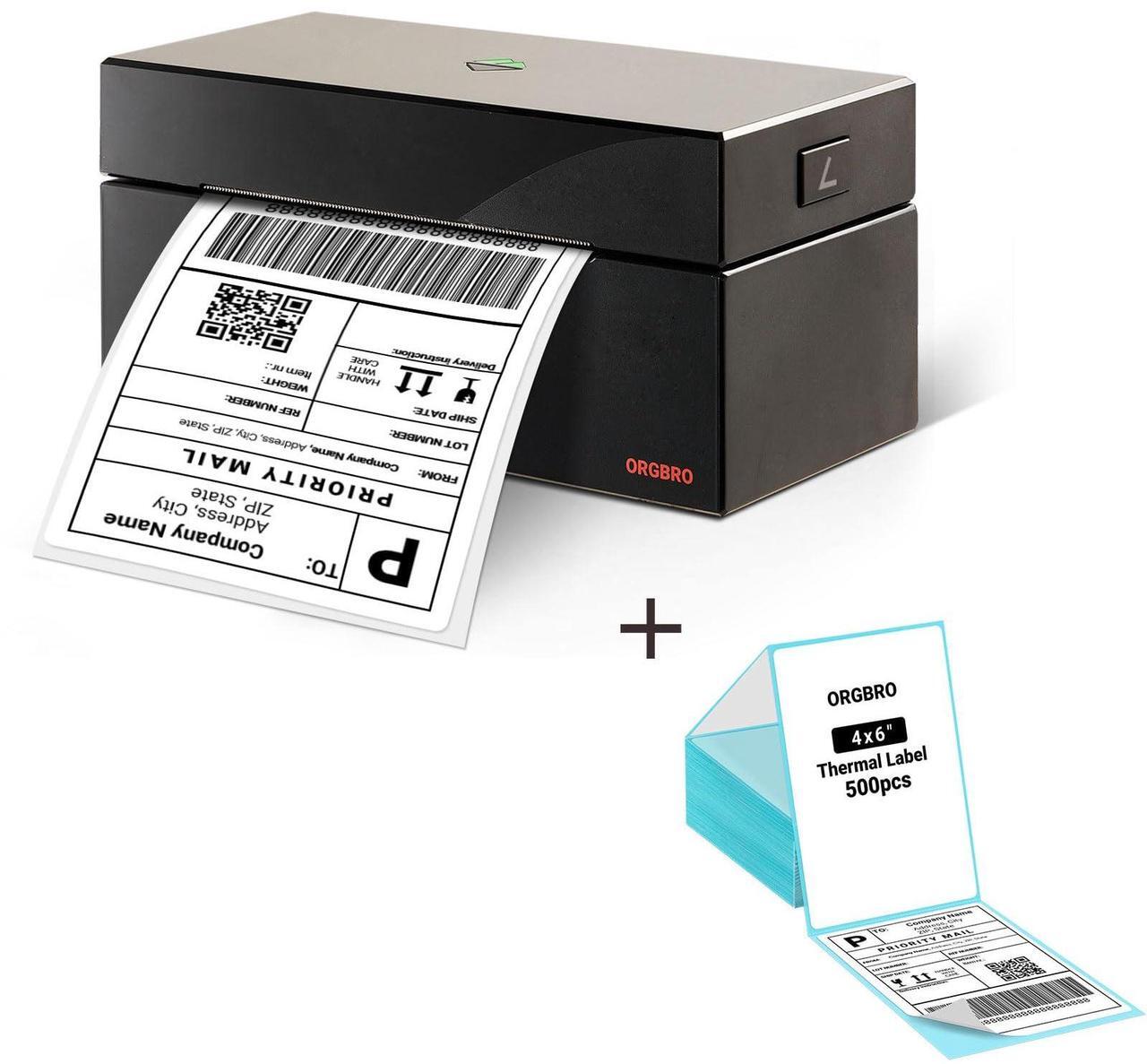 Main image of ORGBRO USB Shipping Label Printer with Pack of 500 4x6 Thermal Labels Fanfold - Z1 High Speed Thermal Label Printer for Commercial Grade Shipping Packages-Black