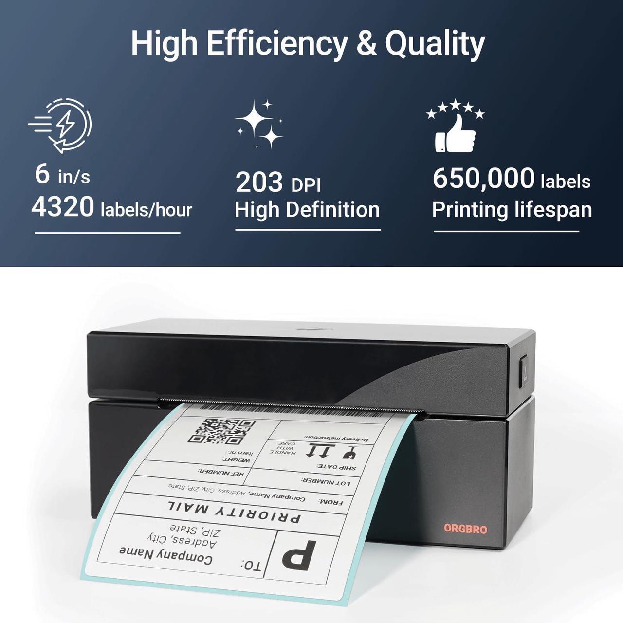 Alt view image 2 of 5 - ORGBRO USB Shipping Label Printer with Pack of 500 4x6 Thermal Labels Fanfold - Z1 High Speed Thermal Label Printer for Commercial Grade Shipping Packages-Black
