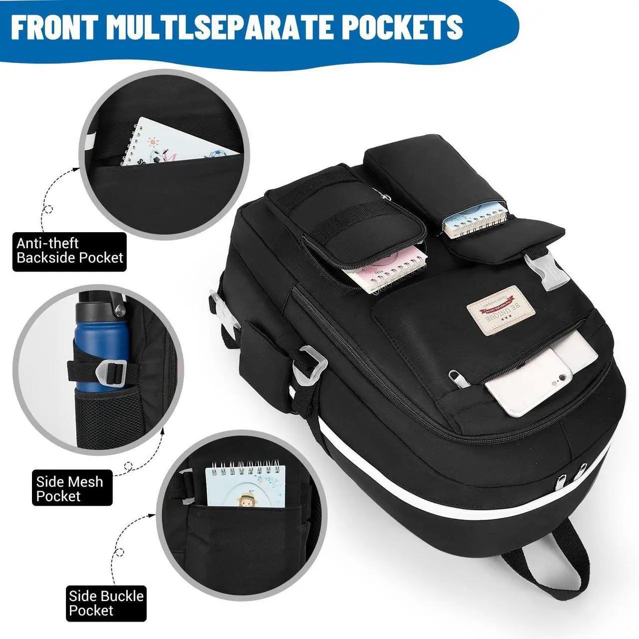 Alt view image 3 of 5 - SCIONE Laptop School Backpacks for Girls, 15.6 Inch School Bag Middle College Backpack Anti Theft Travel Daypack Large Bookbags for Teens Girls Women Students