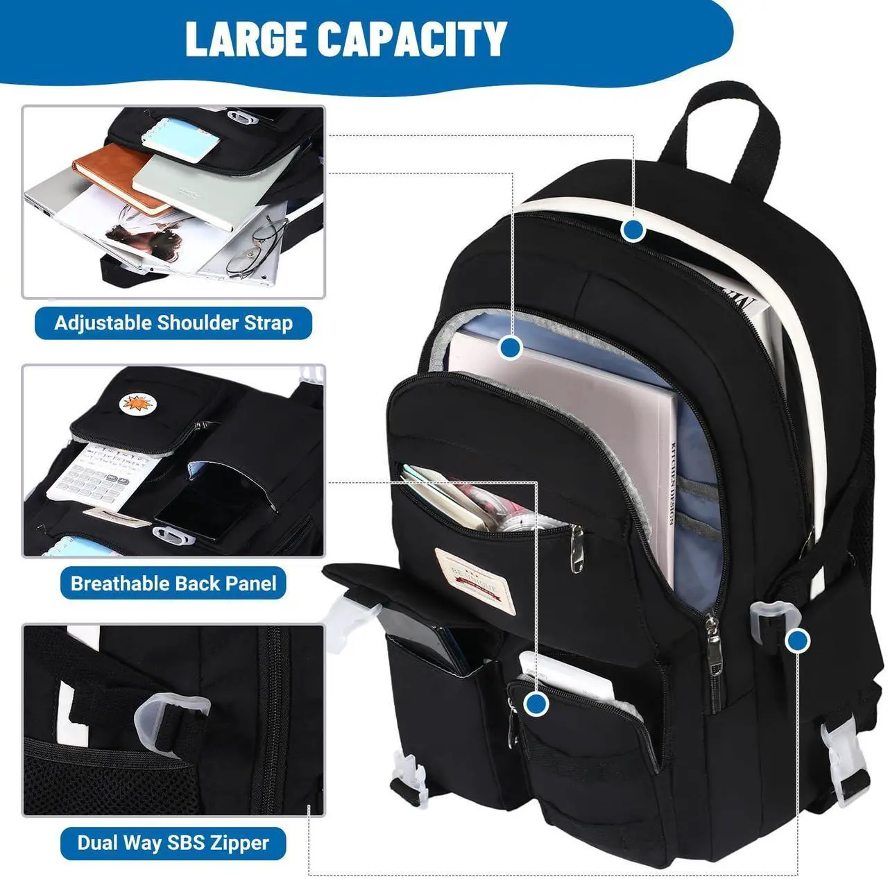 Alt view image 4 of 5 - SCIONE Laptop School Backpacks for Girls, 15.6 Inch School Bag Middle College Backpack Anti Theft Travel Daypack Large Bookbags for Teens Girls Women Students