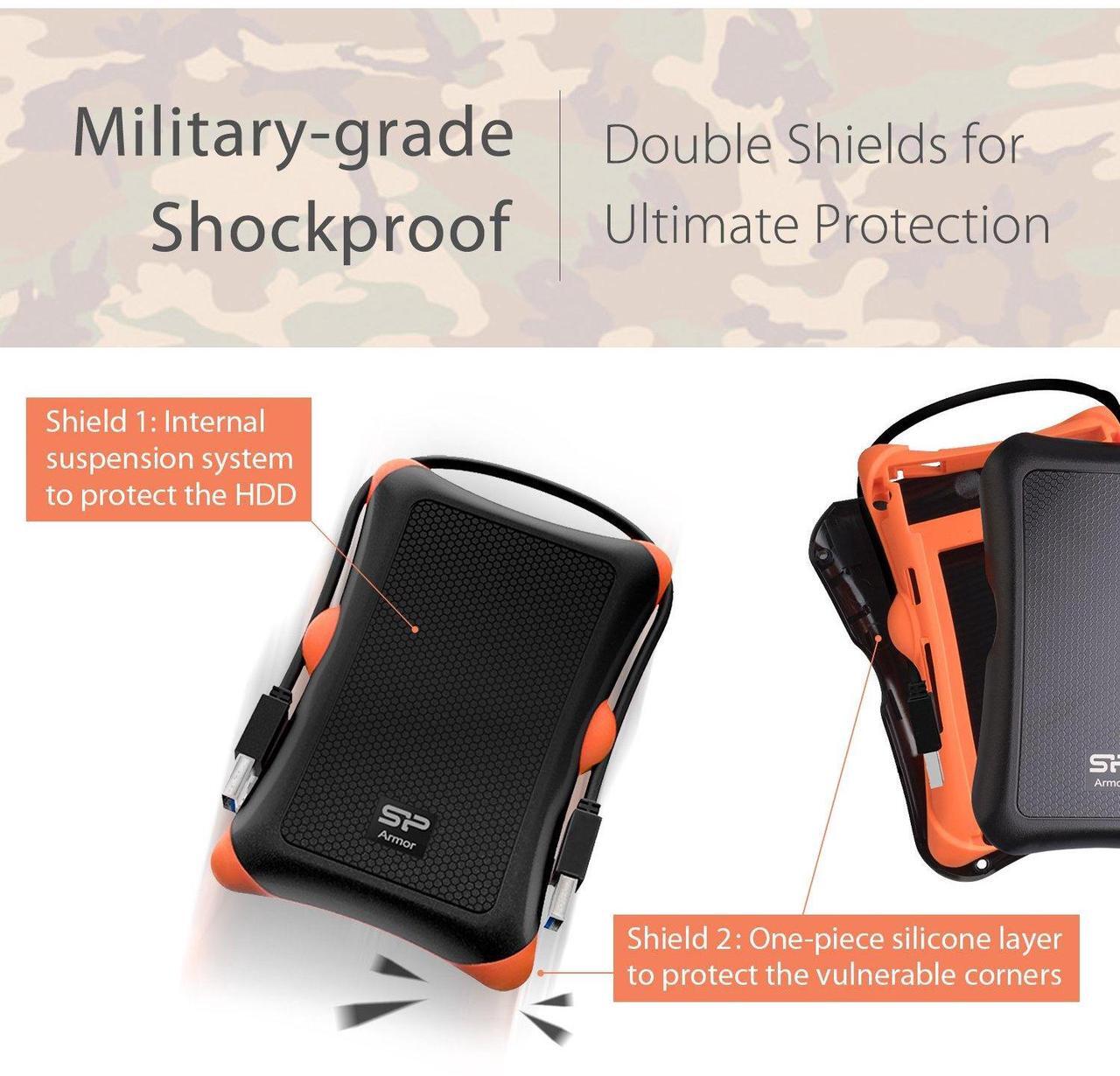 Alt view image 3 of 5 - Silicon Power 1TB USB-C USB 3.0 Rugged Portable External Hard Drive HDD Armor A30, Military-Grade Shockproof for PC, Mac and iPad Pro, Black