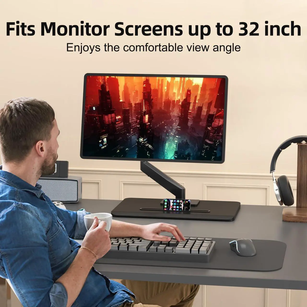 Alt view image 4 of 5 - suptek Single Monitor Mount Gas Spring Monitor Arm Desk Stand with Base,Free Standing Pneumatic Height Adjustable Monitor Stand for 17 to 32 inch Monitor,Holds up to 22 lbs,Black(ML8)